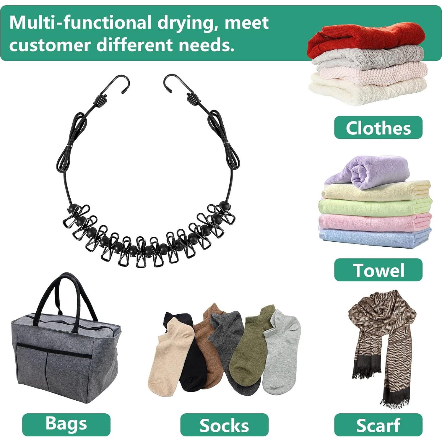 Cuerda de Viaje Retráctil Tekeviss 1.8m con 12 Pinzas y Toallas