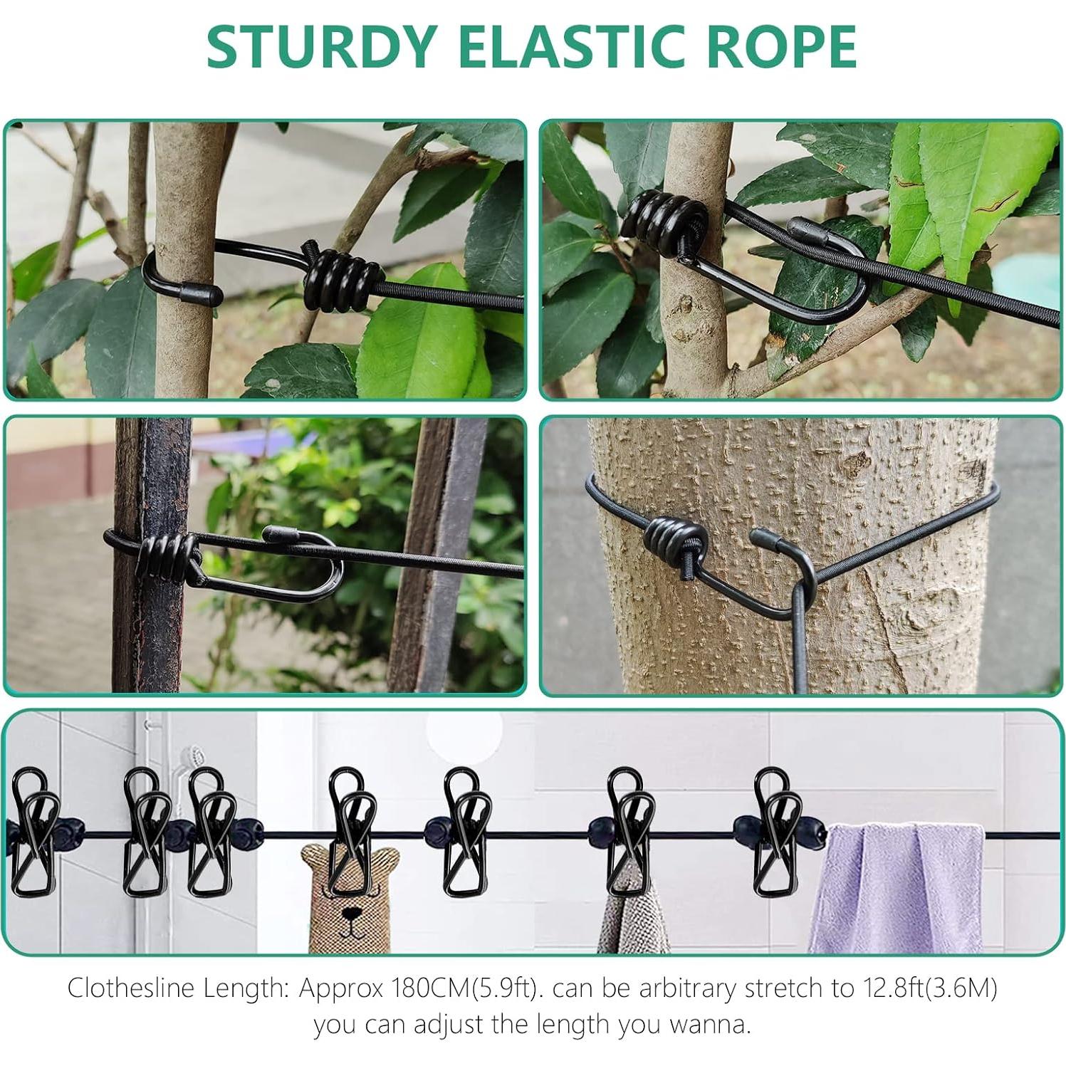 Cuerda de Viaje Retráctil Tekeviss 1.8m con 12 Pinzas y Toallas