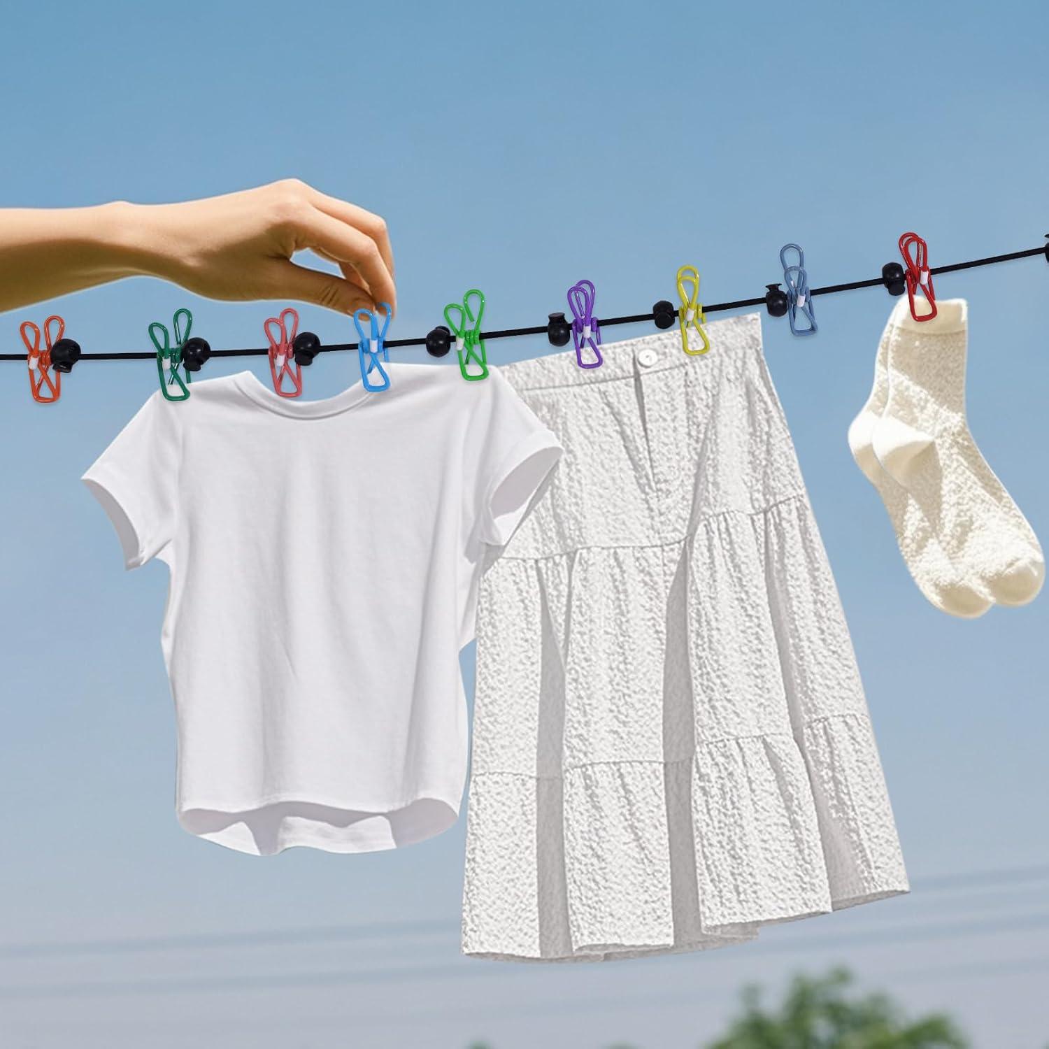 Cuerda de Ropa Portátil HFZRZFH Ajustable 1.5m-3.7m con Clips