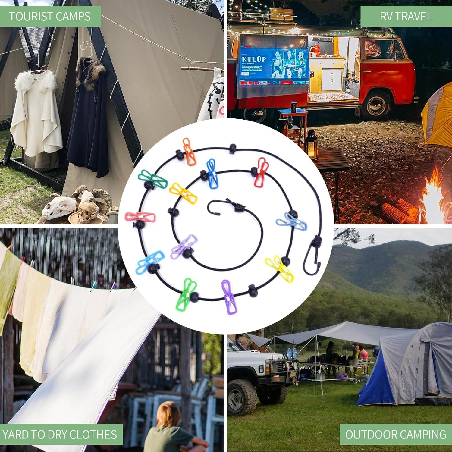 Cuerda de Ropa Portátil HFZRZFH Ajustable 1.5m-3.7m con Clips