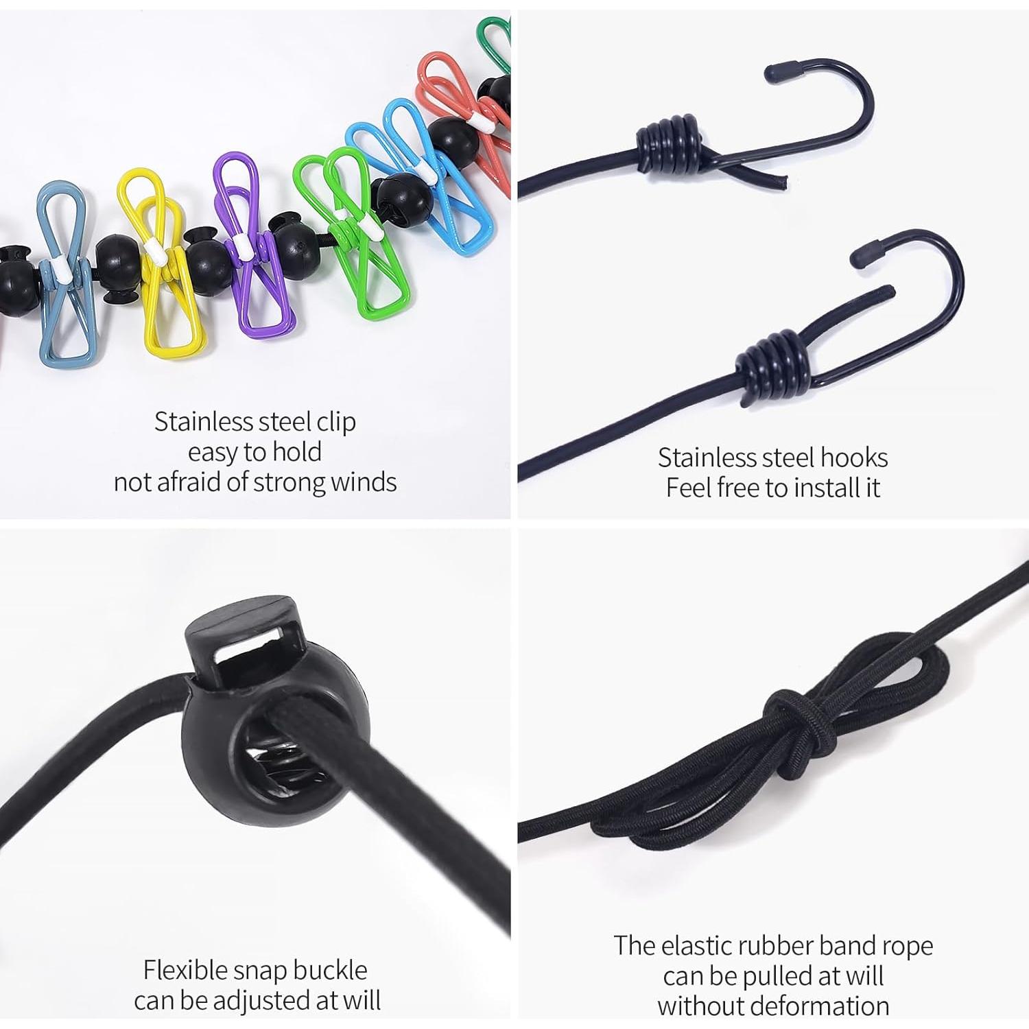Cuerda de Ropa Portátil HFZRZFH Ajustable 1.5m-3.7m con Clips