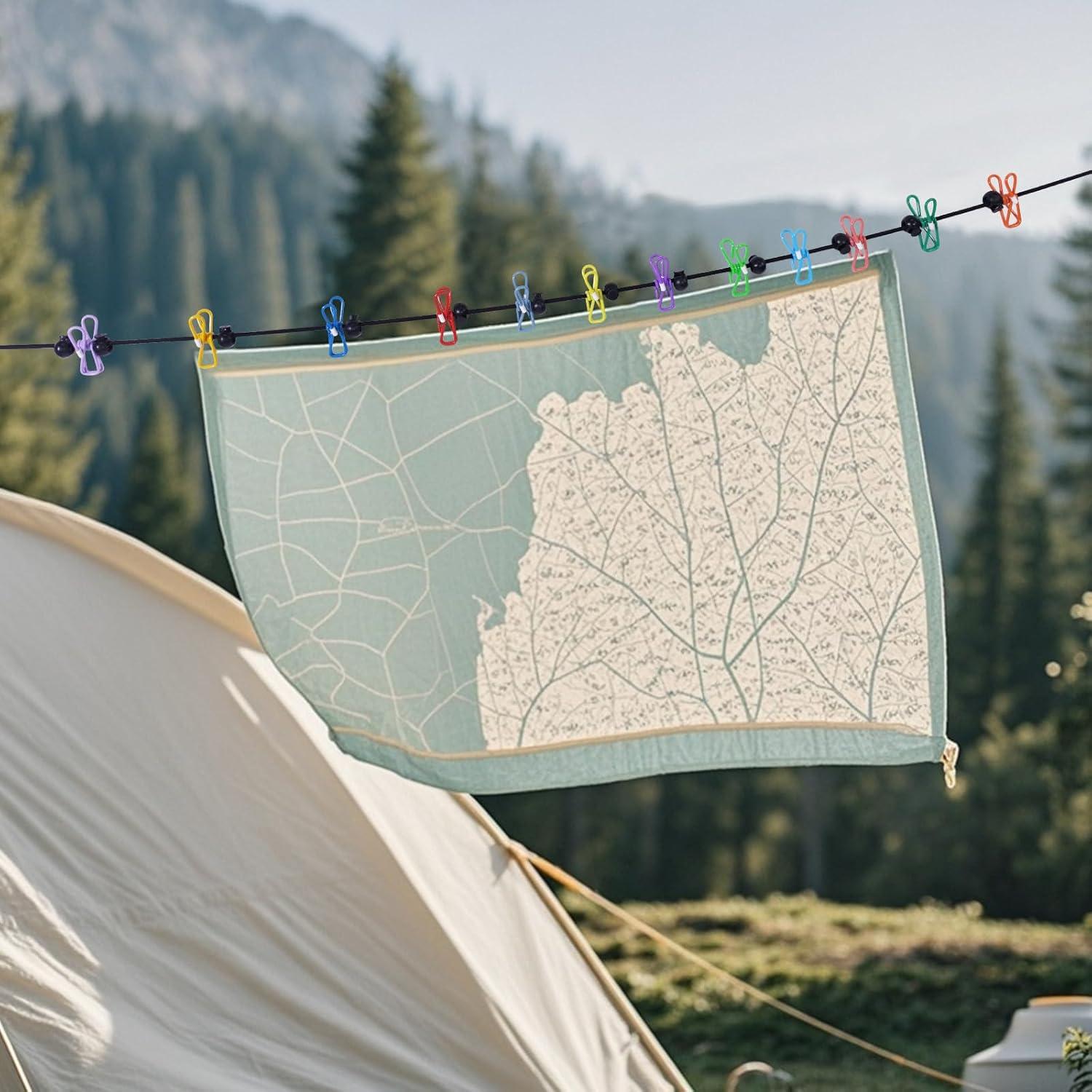 Cuerda de Ropa Portátil HFZRZFH Ajustable 1.5m-3.7m con Clips