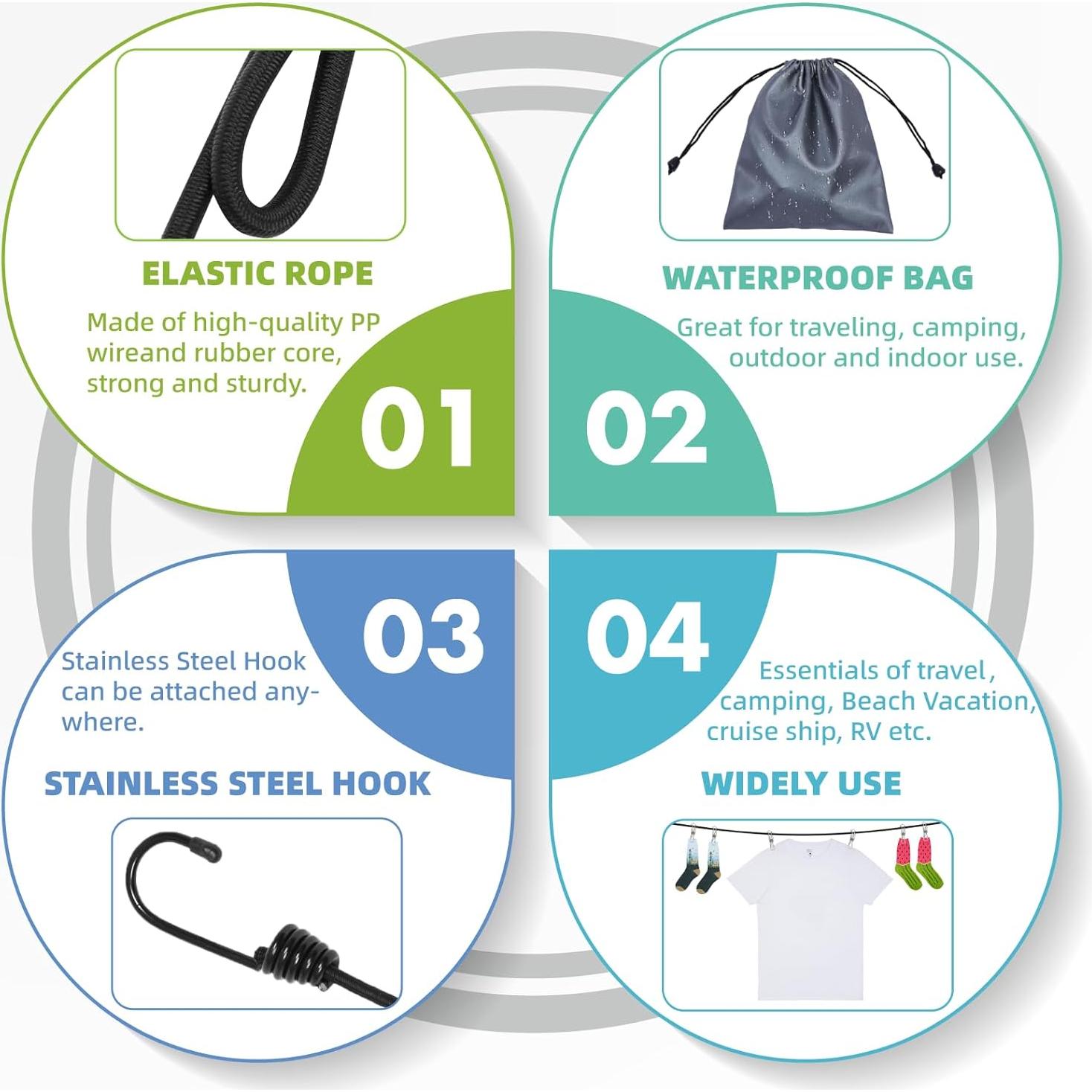 Cuerda de Viaje INSFITY con Clips Antideslizantes 1.8-3.6m