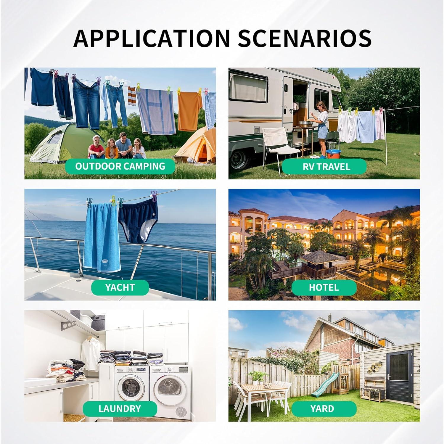 Cuerda de Ropa Portátil AIFOTO 3-12 pies Ajustable 30 lbs