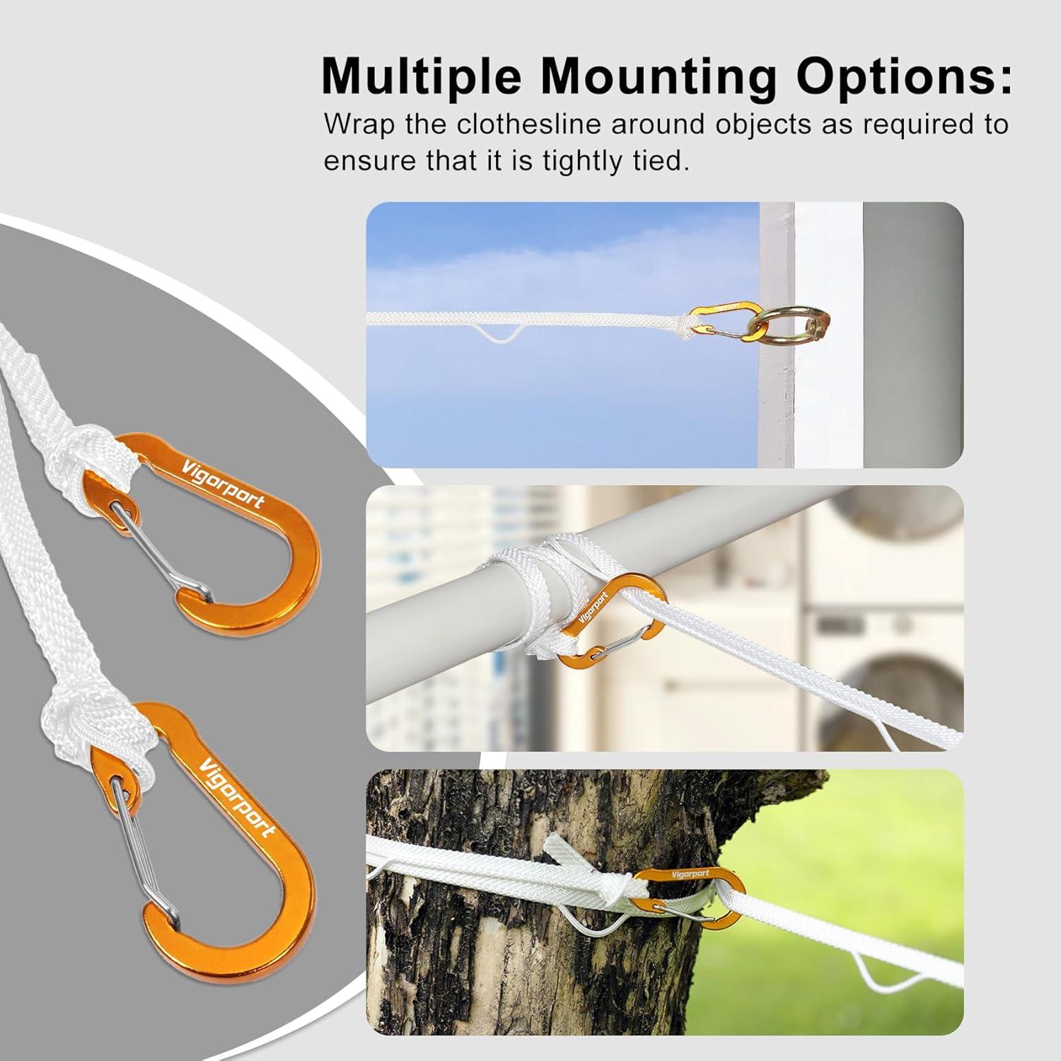 Cuerda de Ropa Portátil Vigorport 3.81m Blanca a Prueba de Viento