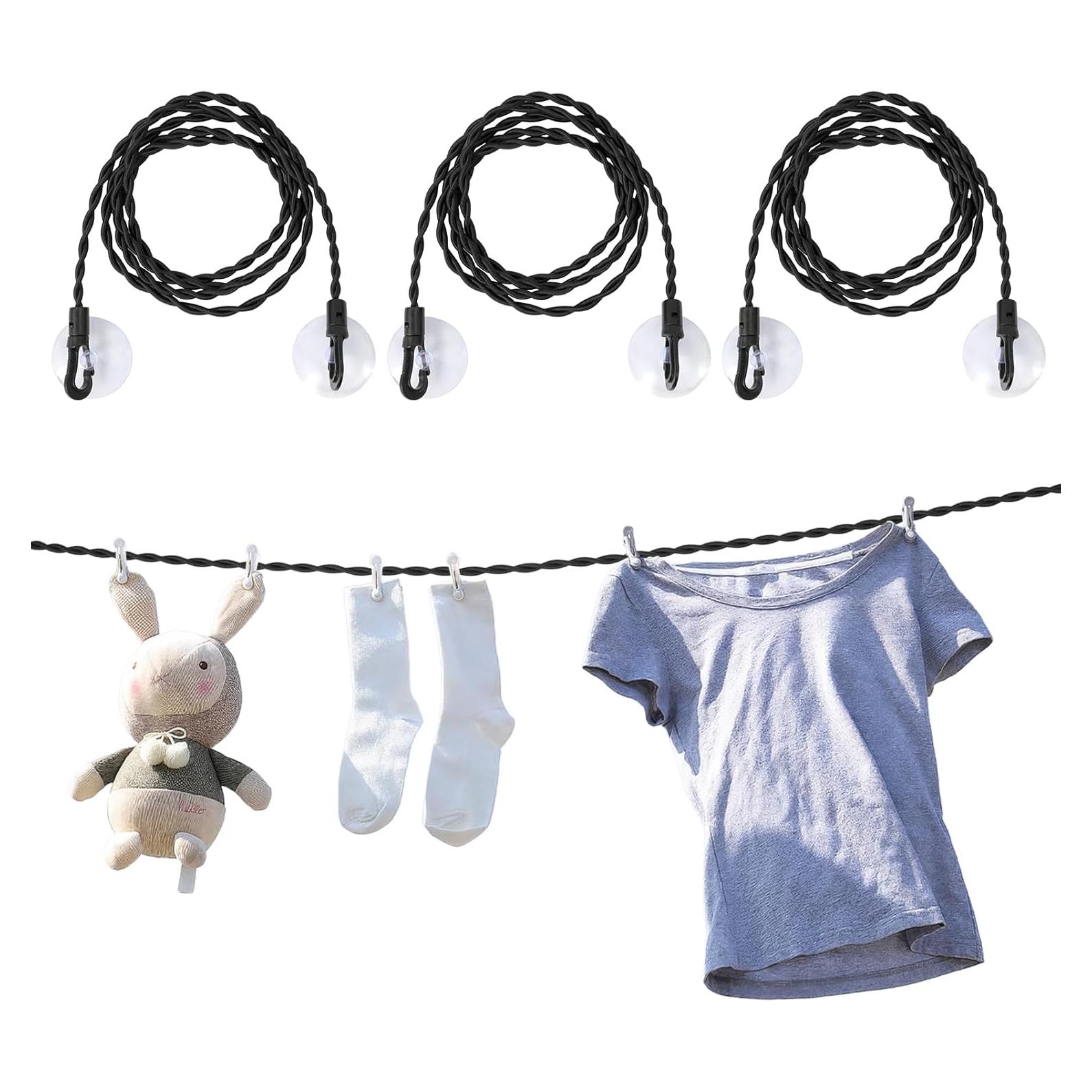 Cuerda de Ropa de Viaje SXoonKing 2.44m 3PCS con Ganchos