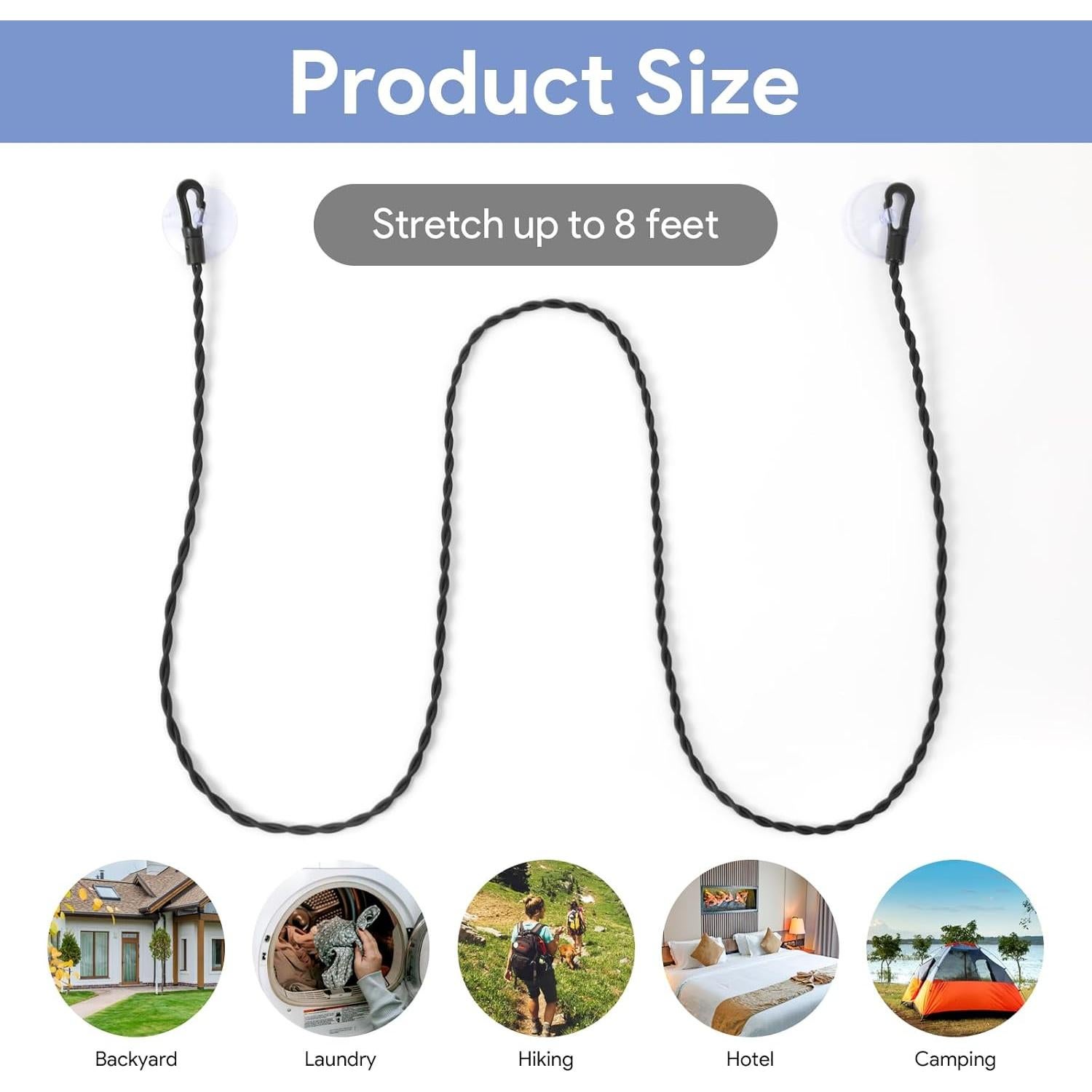 Cuerda de Ropa de Viaje SXoonKing 2.44m 3PCS con Ganchos