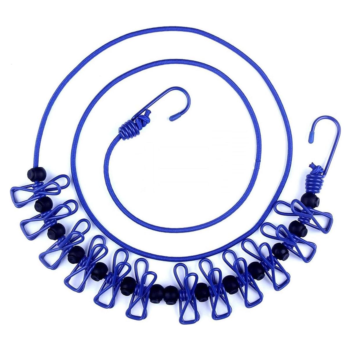 Cuerda de Ropa Portátil AIKESIWAY 1.8m Ajustable con 12 Clips