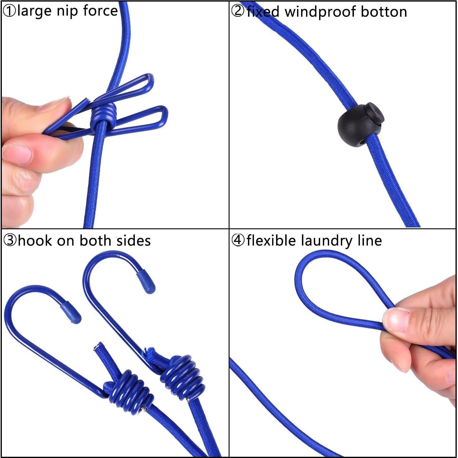 Cuerda de Ropa Portátil AIKESIWAY 1.8m Ajustable con 12 Clips