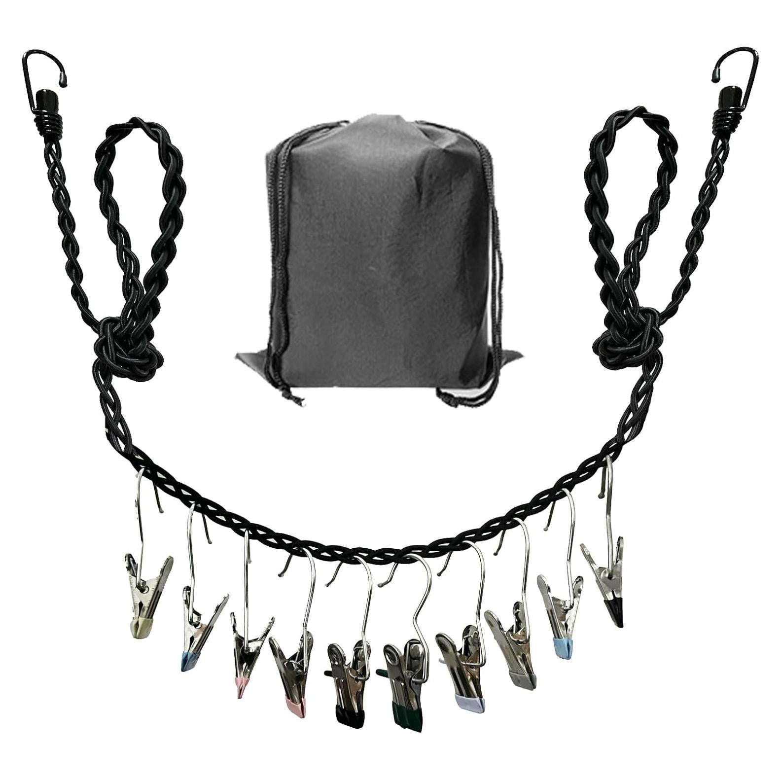 Cuerda de Ropa Portátil Retráctil Pmsanzay 180-230 cm con Clips