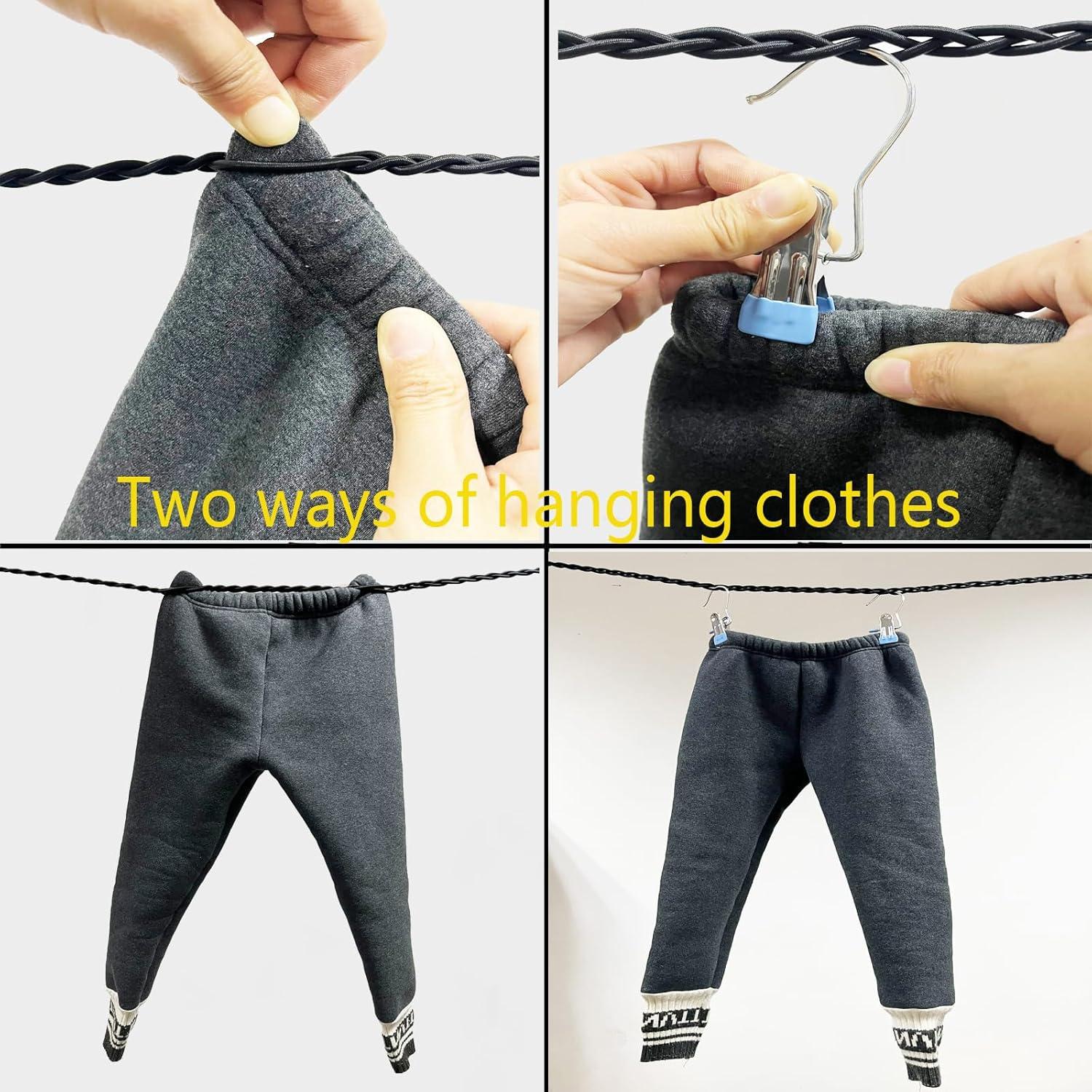 Cuerda de Ropa Portátil Retráctil Pmsanzay 180-230 cm con Clips