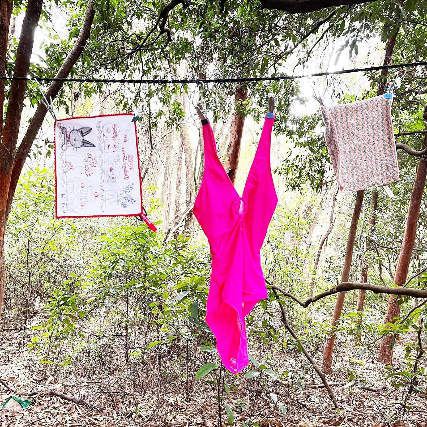 Cuerda de Ropa Portátil Retráctil Pmsanzay 180-230 cm con Clips