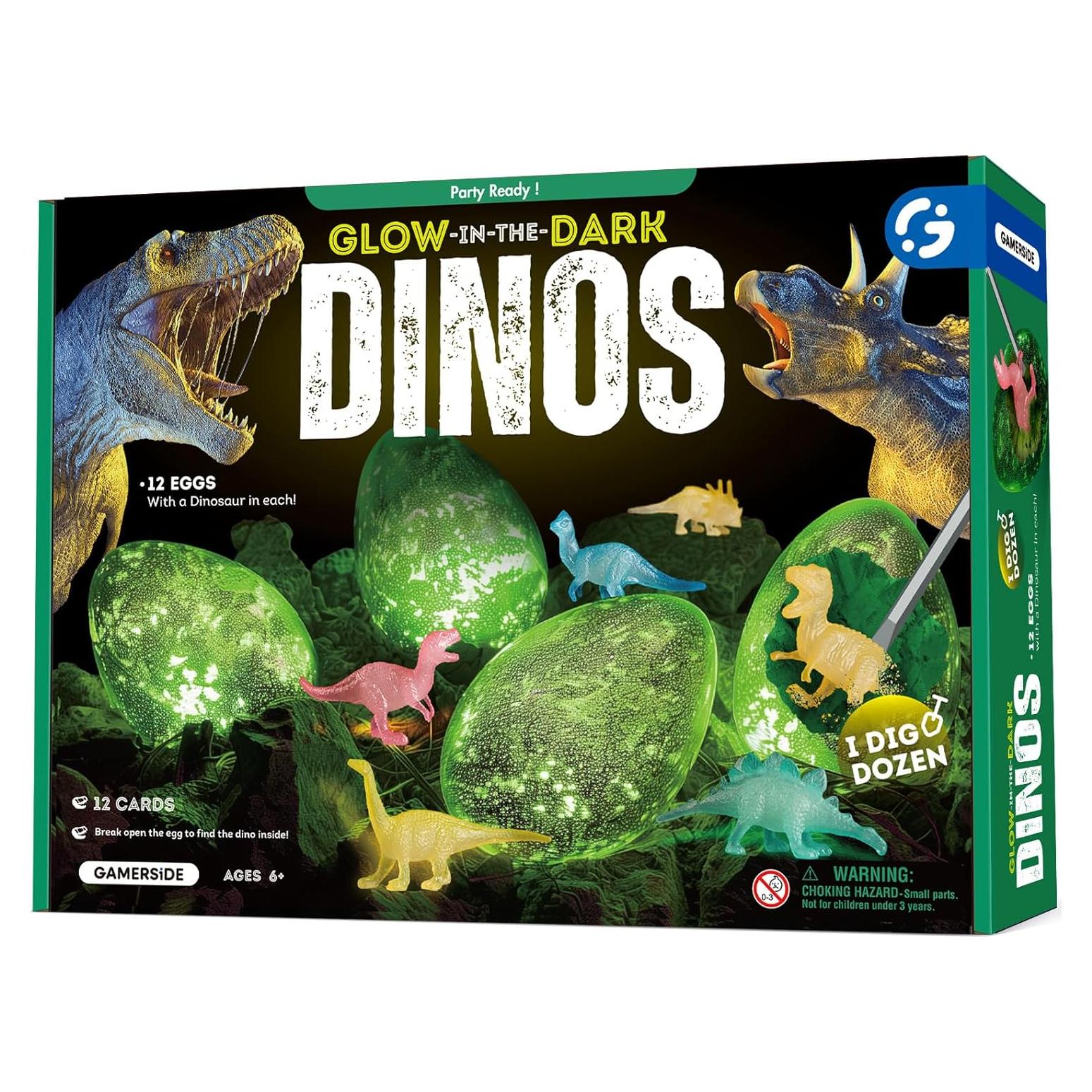 Kit de Excavación de Dinosaurios Gamerside, 12 Huevos Brillantes