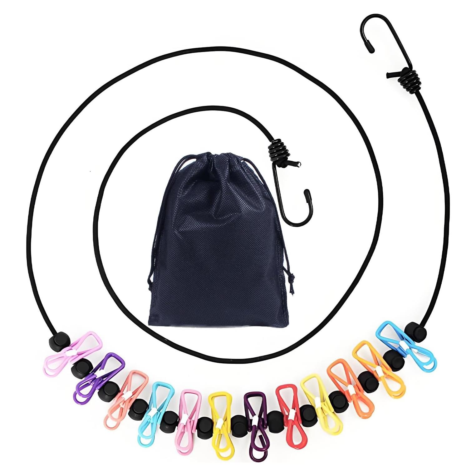 Cuerda de Ropa Portátil HAOYINEER 3m con 12 Pinzas para Secado
