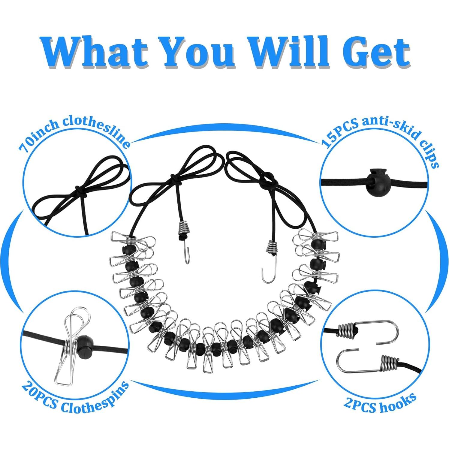 Cuerda de Ropa Portátil RAINFLOW 1.78m con 20 Clips