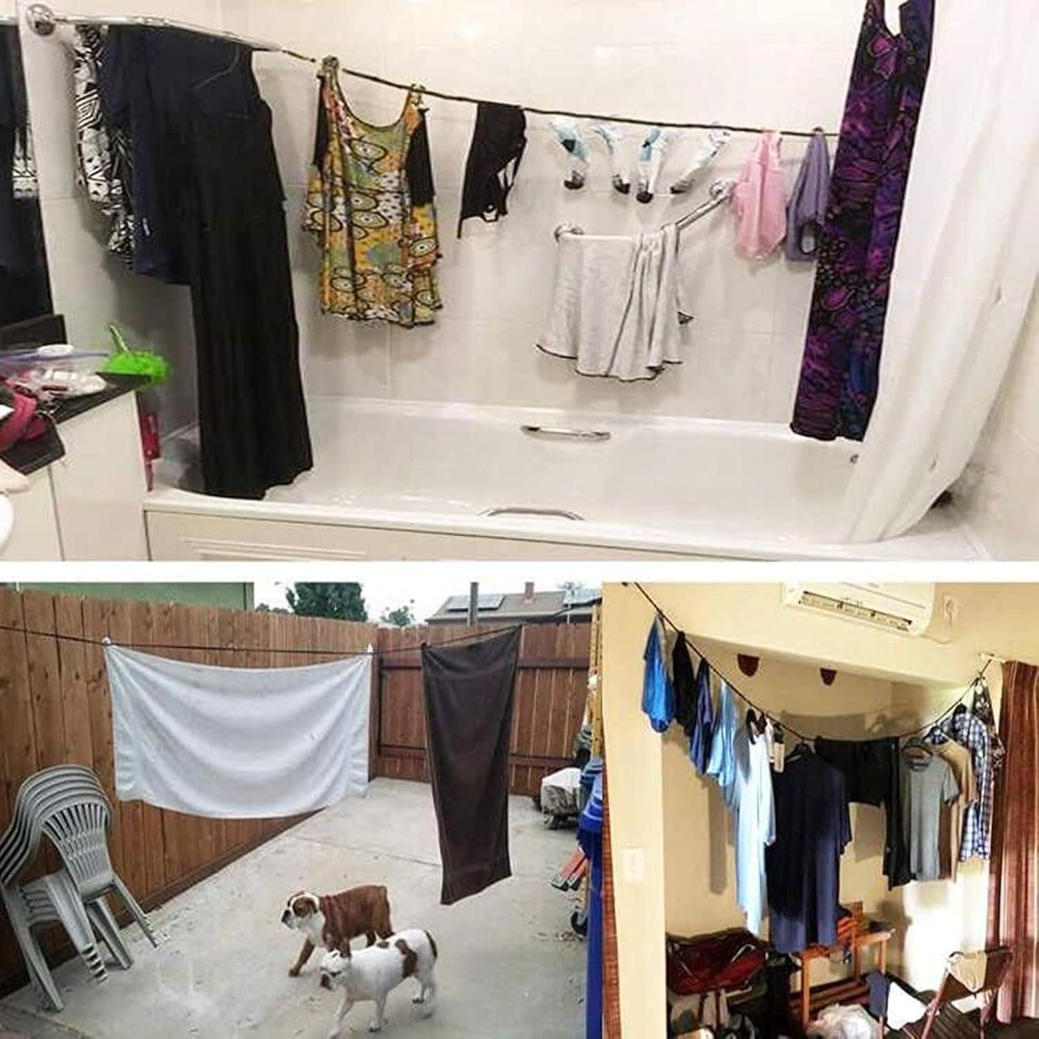 Cuerda de Ropa Portátil Retráctil Pmsanzay 1.5-3.5m con Ventosas