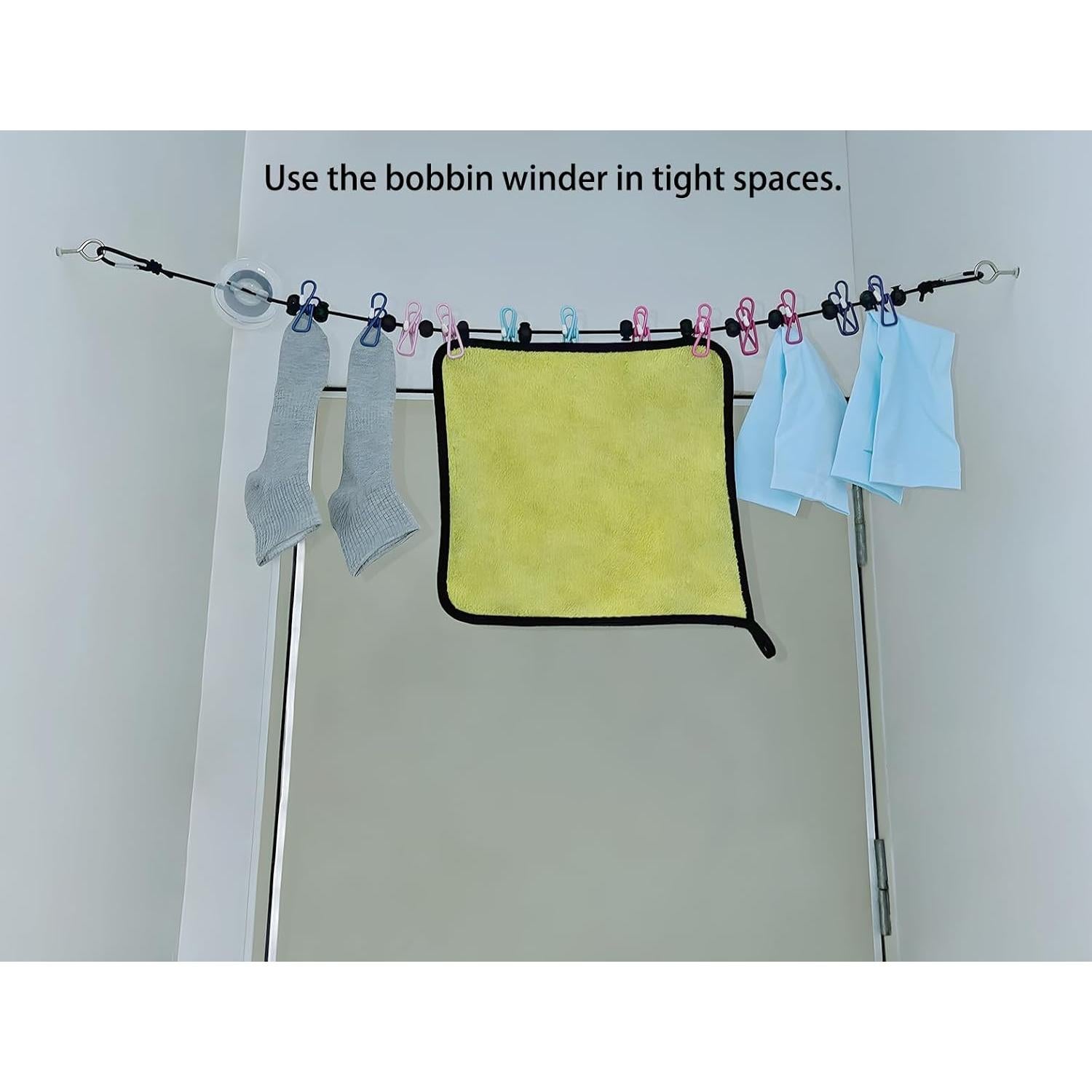 Cuerda de Ropa Elástica SIWUKEH 1.8m con Carrete y Tornillos