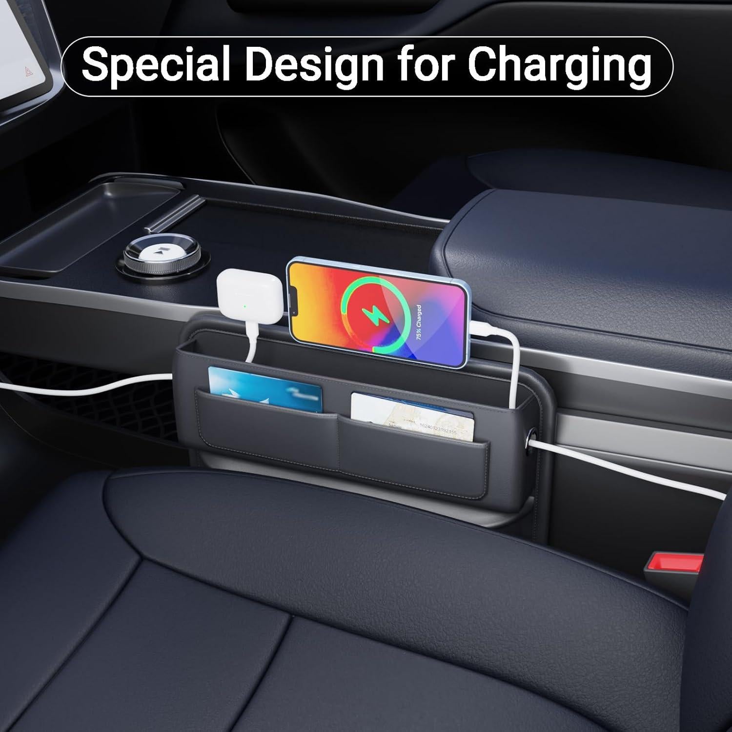 Organizador de Espacio entre Asientos Wanfuder Cuero Negro Ajustable