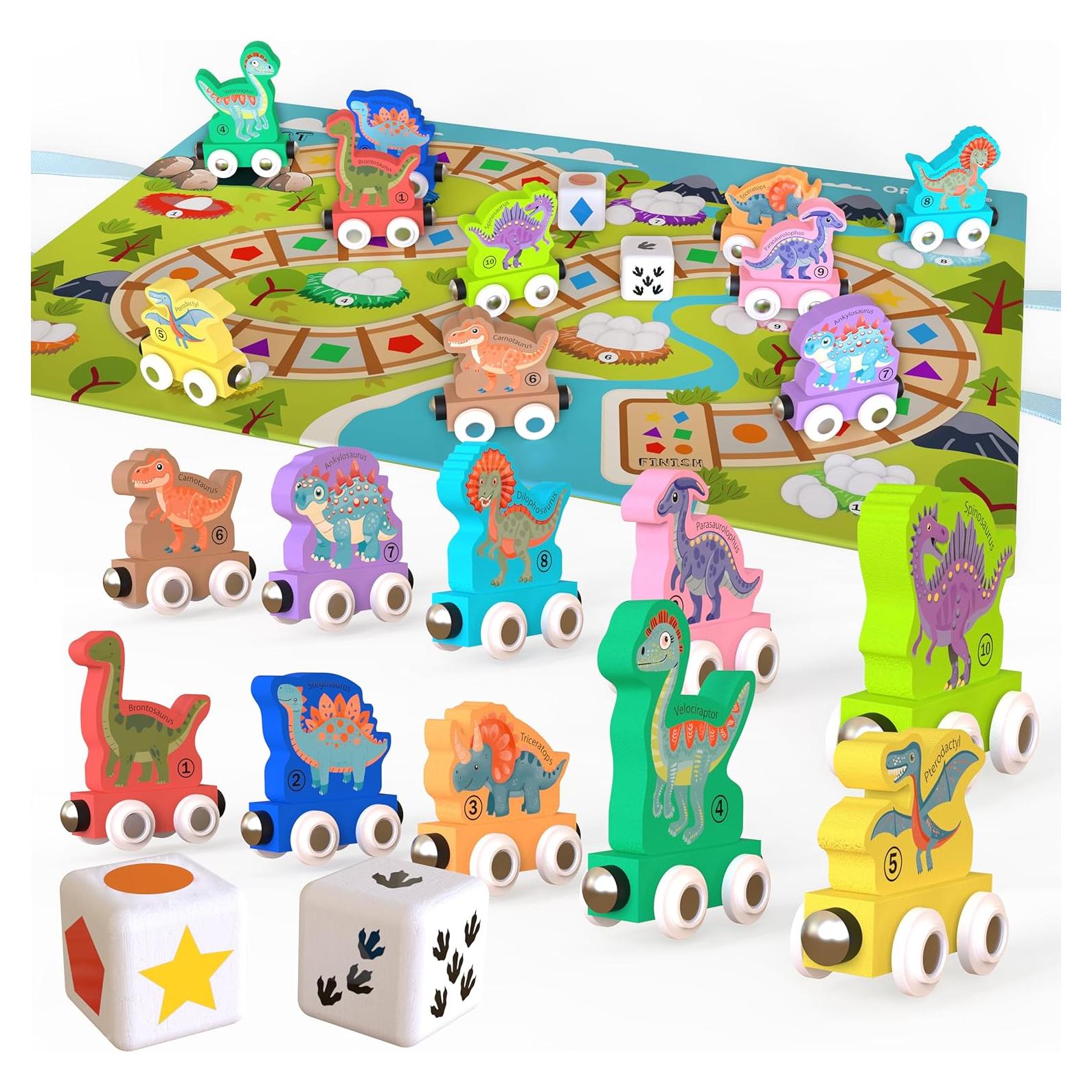 Juego de Tren de Madera Dinosaurio ORBRIUM con Números y Formas