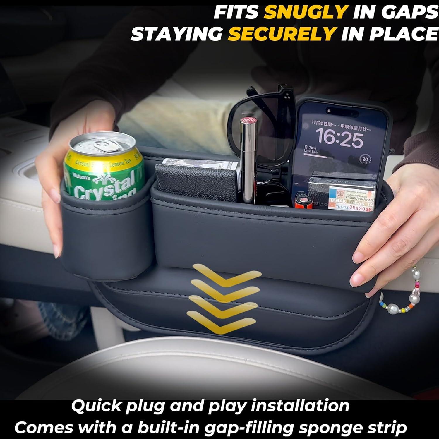 Organizador de Espacio entre Asientos Aizvo - Cuero Negro - 2 Paquetes