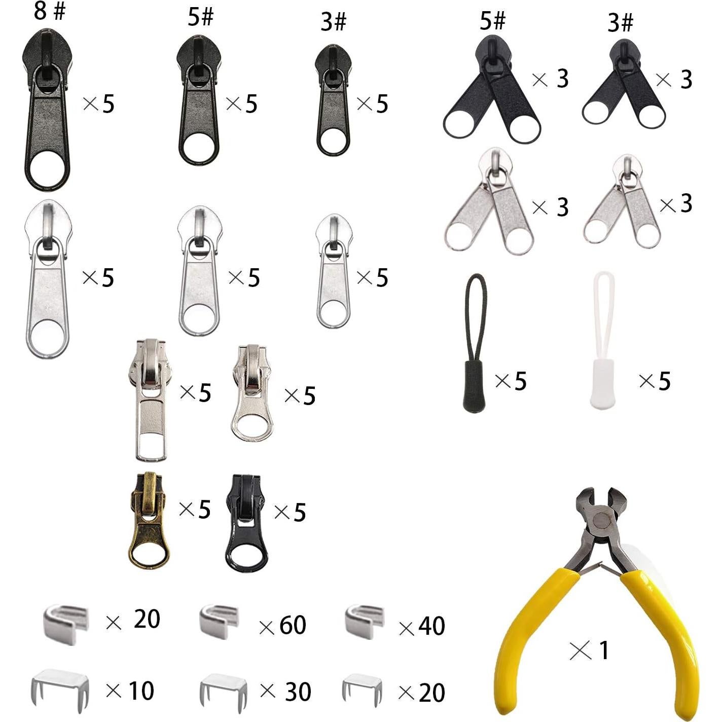 Kit de Reparación de Cremalleras Meikeer 252 Piezas Universal