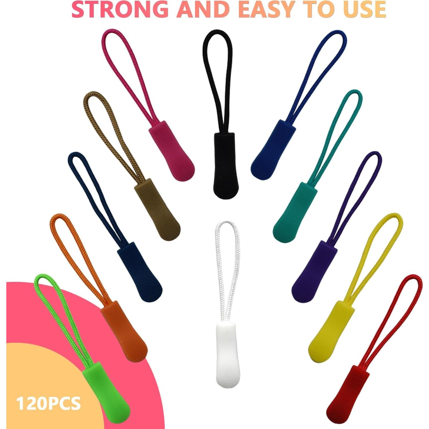 120 Pcs Tiradores de Cremallera Nylon SHRJ 12 Colores 65mm