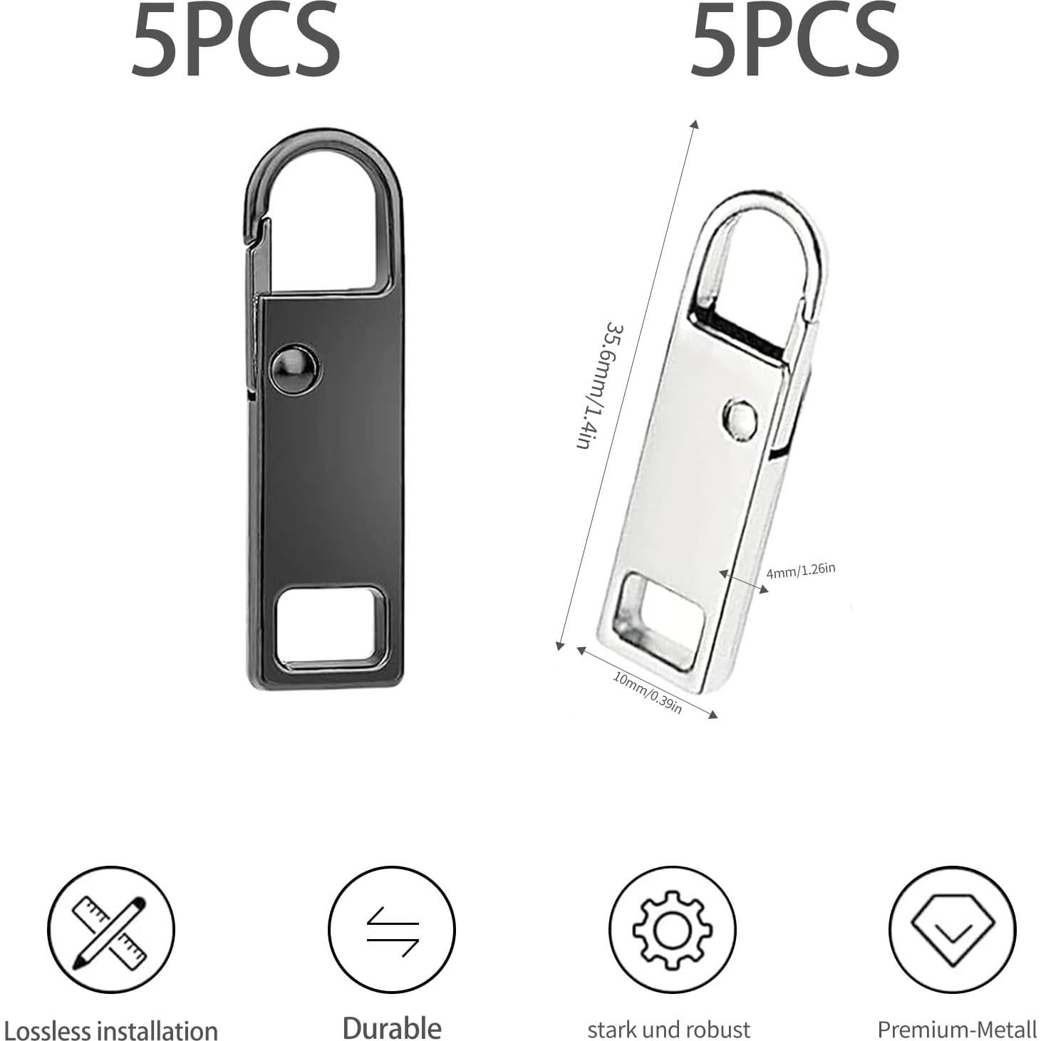 10 Piezas Tiradores de Cremallera Metal ZenithFast 3.7cm