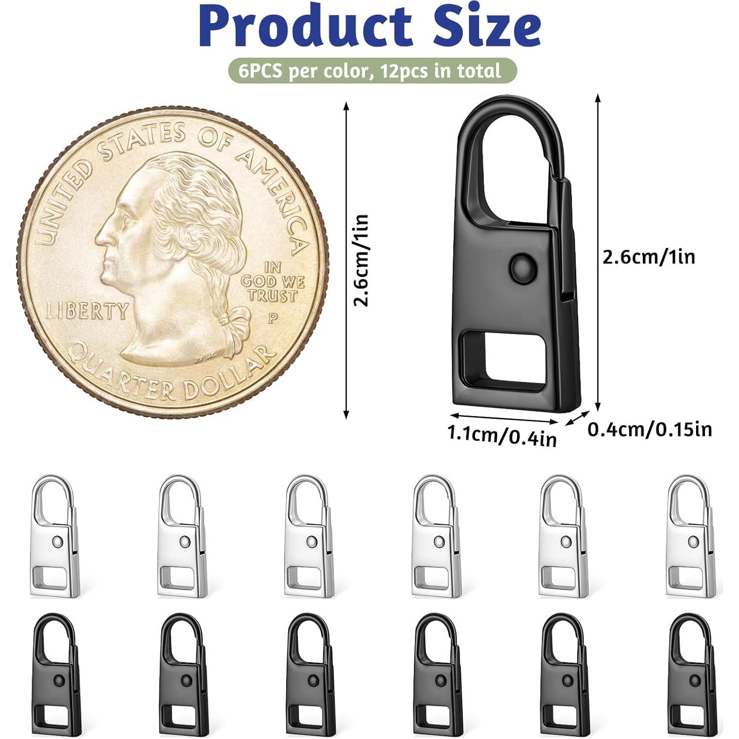 12 Tiradores de Cremallera Acero Inoxidable Styquenzer - Negro y Plata