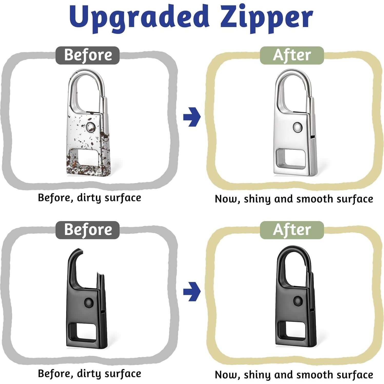 12 Tiradores de Cremallera Acero Inoxidable Styquenzer - Negro y Plata