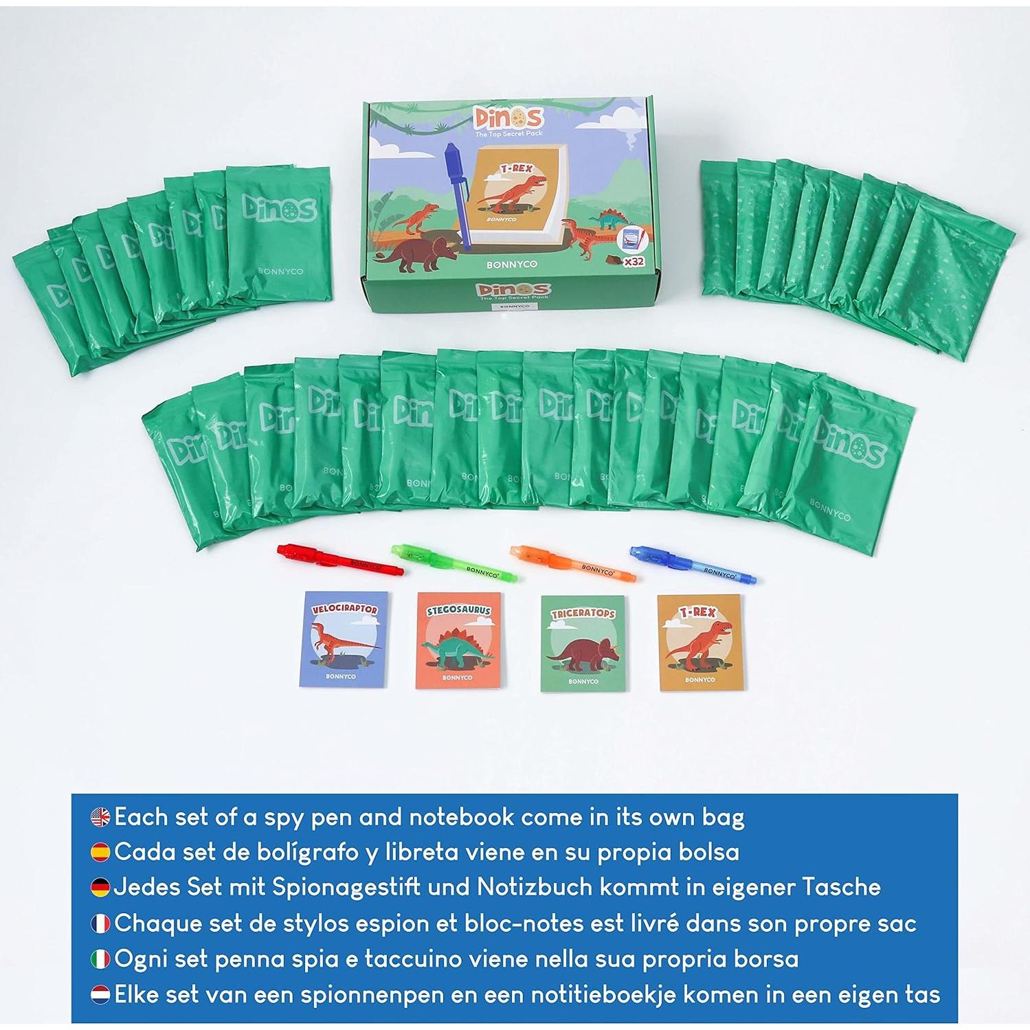 BONNYCO Paquete 32 Bolígrafos Tinta Invisible Dinosaurios