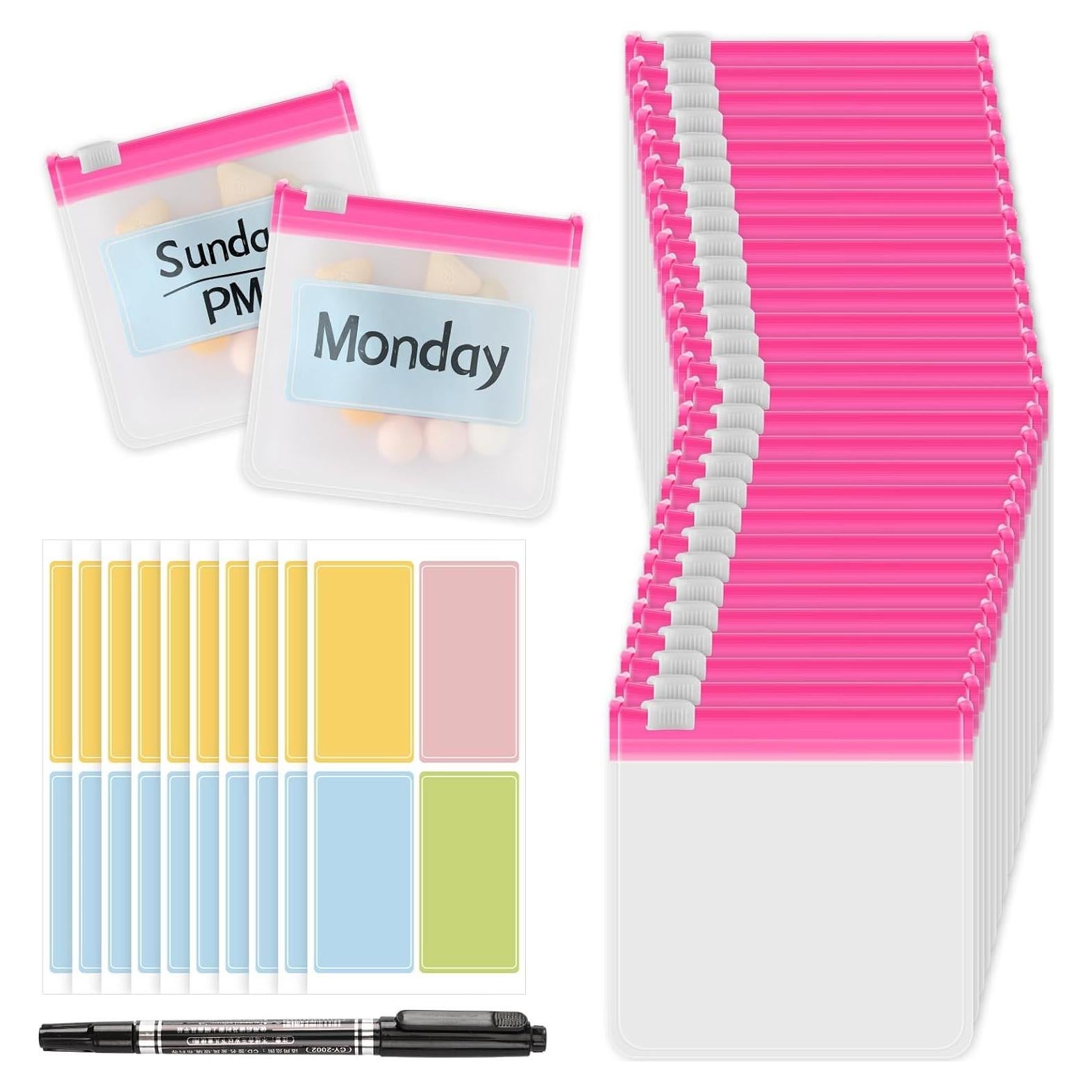 Organizador de Píldoras MARFOREVER Rosa 39 Pcs con Etiquetas