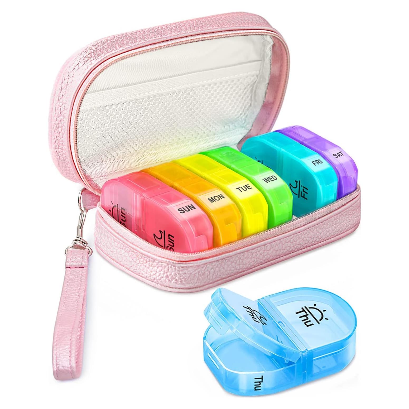 Organizador de Pastillas Semanal AMOOS Rosa 15.5x8.6cm