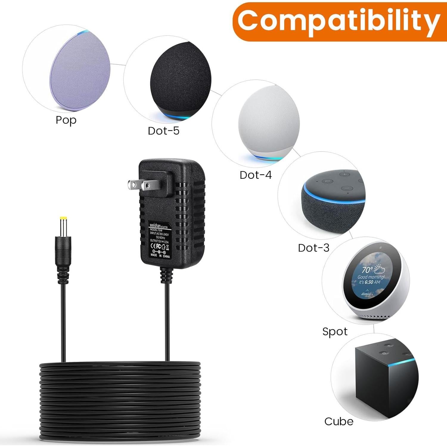 Adaptador de Corriente 15W Weishan para Echo Pop y Dot