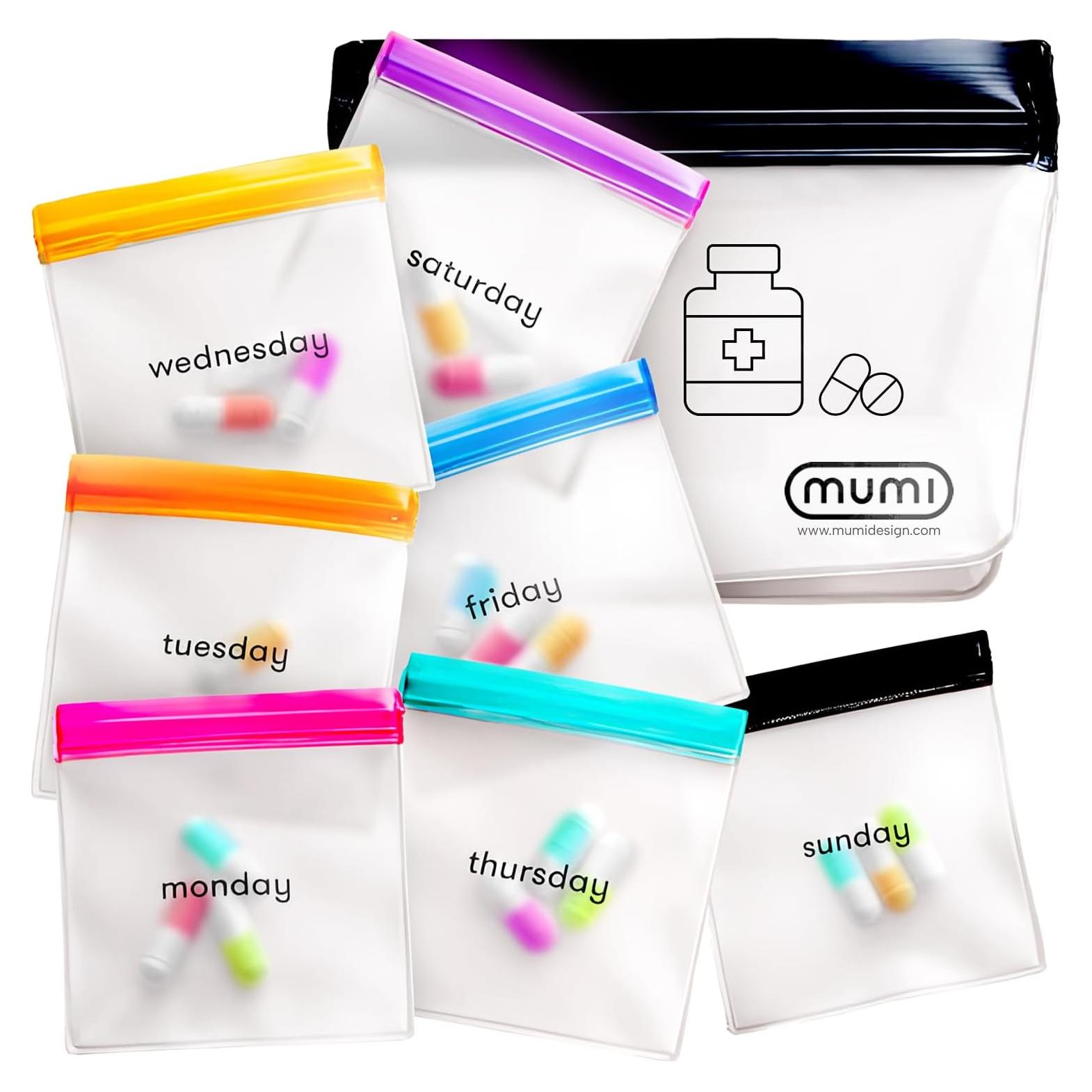 Set de 7 Bolsas Reutilizables para Pastillas mumi - Organizador de Viaje