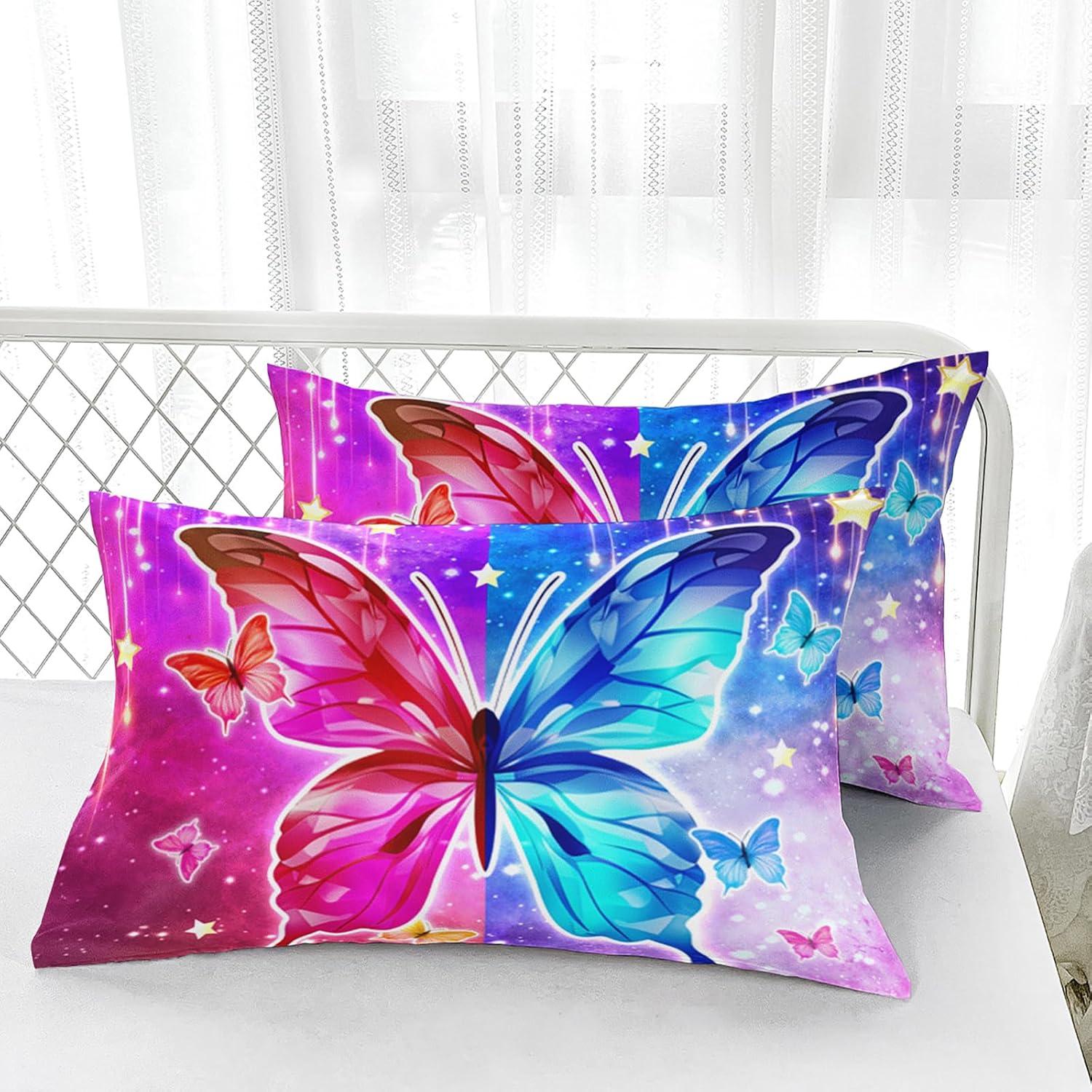 Juego de Edredón Individual Nttopship Mariposa Colorido 100% Poliéster