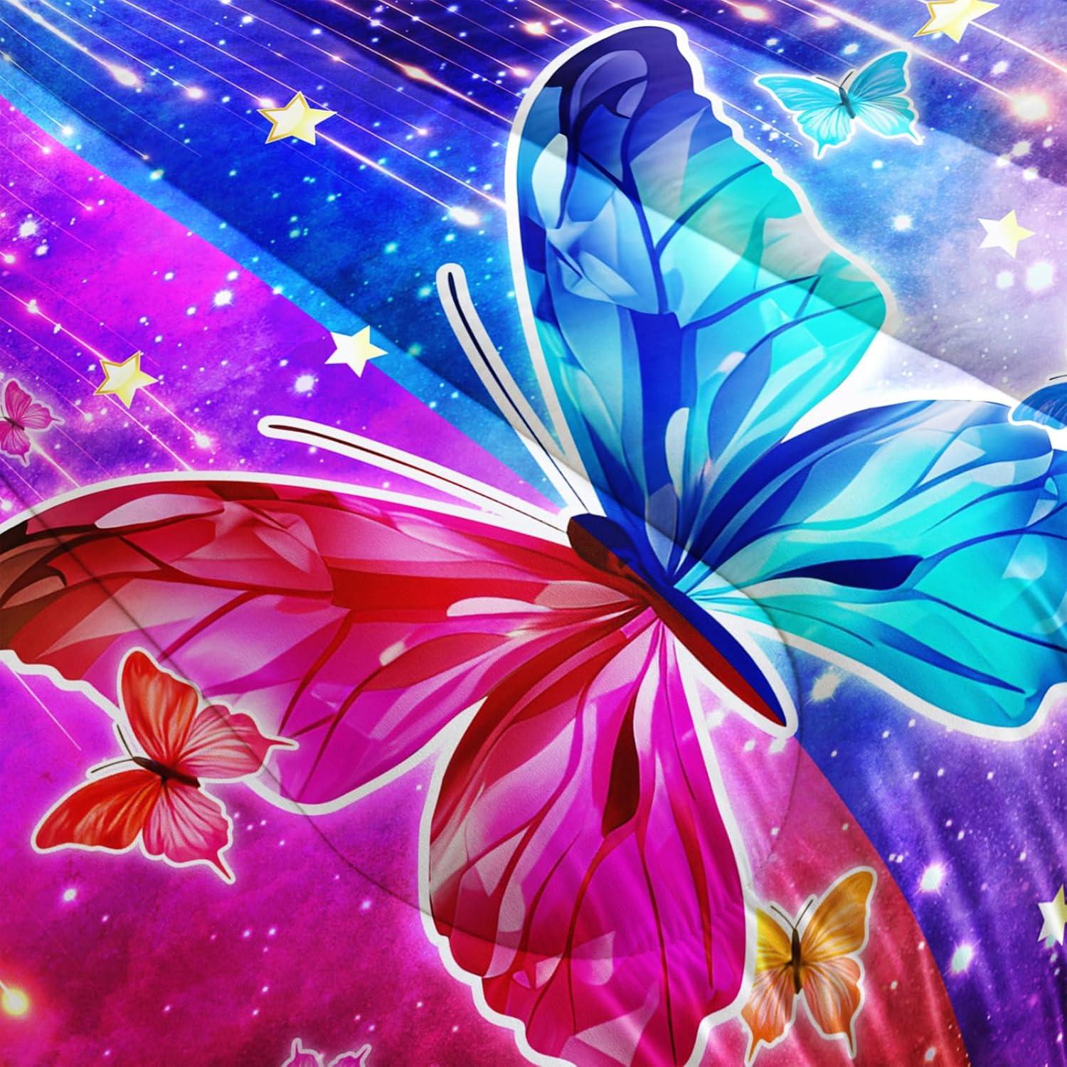 Juego de Edredón Individual Nttopship Mariposa Colorido 100% Poliéster