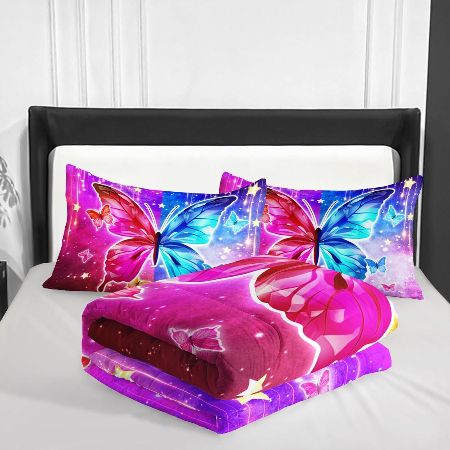 Juego de Edredón Individual Nttopship Mariposa Colorido 100% Poliéster