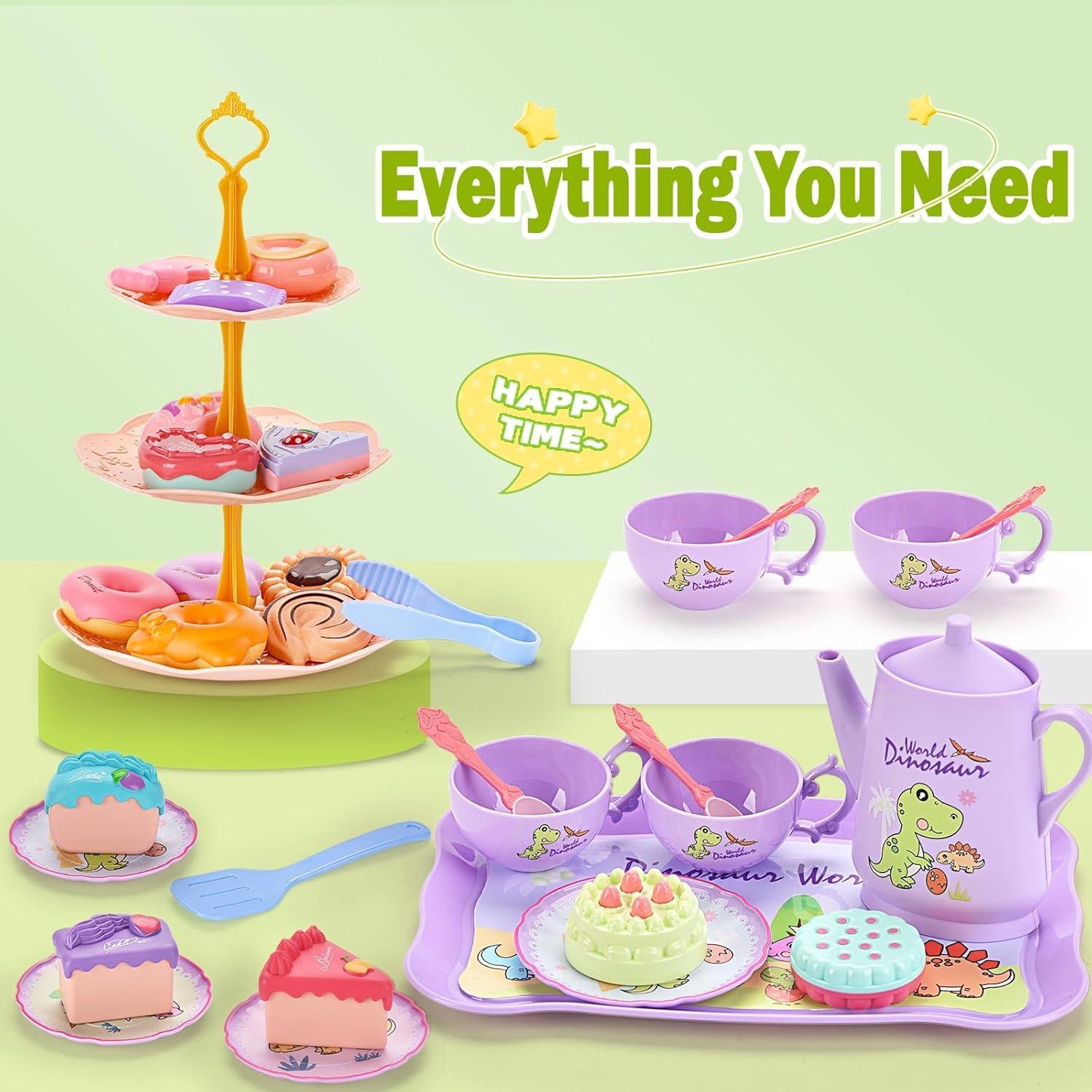 Juego de Té de Dinosaurios QUN HUI para Niñas 3-6 Años