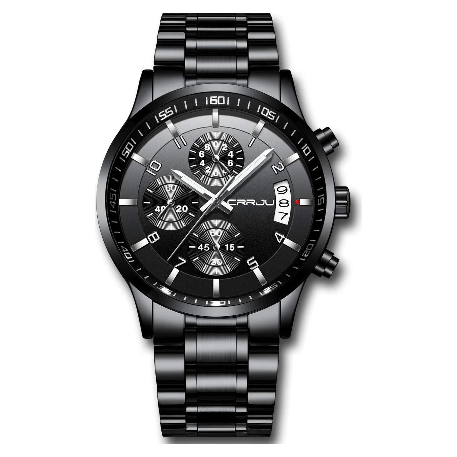 Reloj de acero inoxidable CRRJU 2214 para hombres, cronógrafo