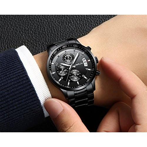 Reloj de acero inoxidable CRRJU 2214 para hombres, cronógrafo
