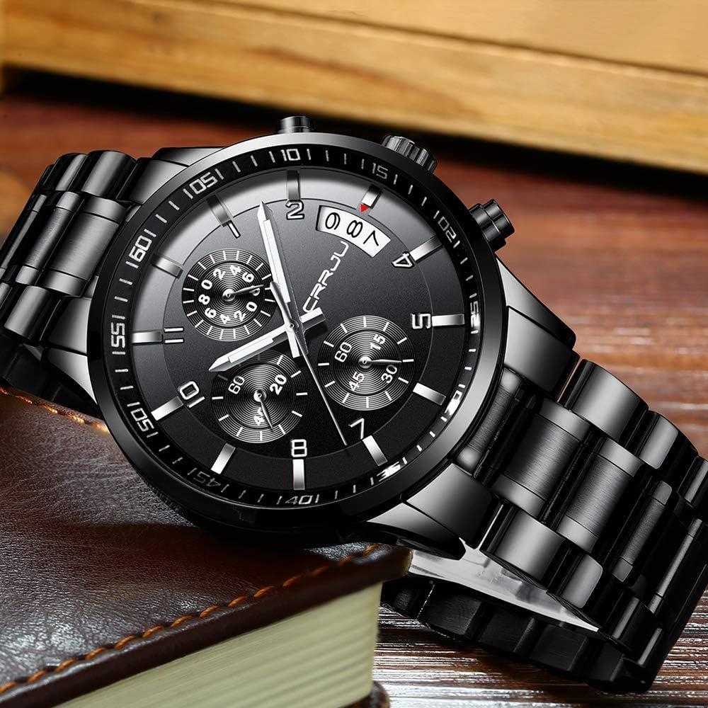 Reloj de acero inoxidable CRRJU 2214 para hombres, cronógrafo
