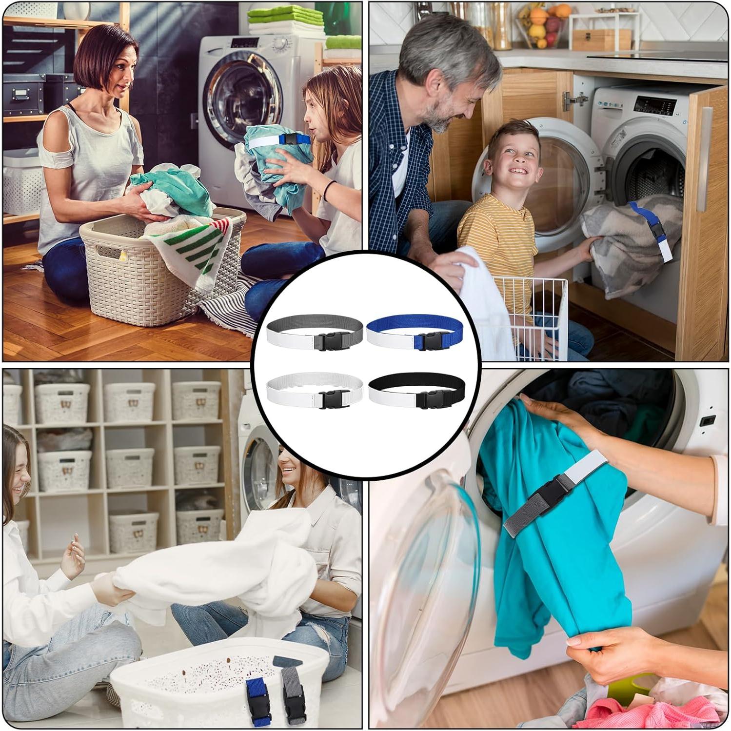 4PCS Correa de Lavandería Teaaha con Traba - Gris, Azul, Blanco, Negro
