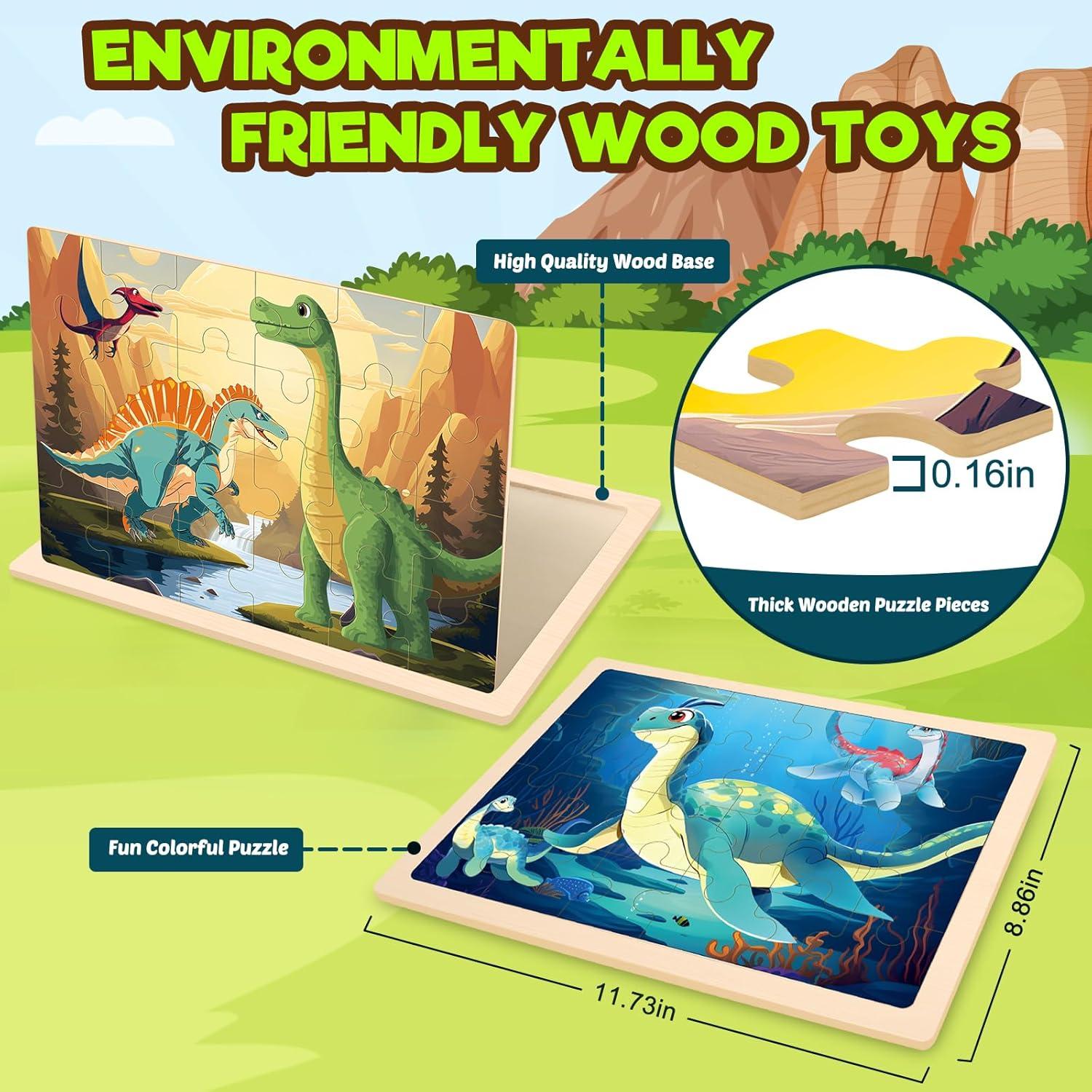 Rompecabezas de Madera Dinosaurios Duchong 4 Paquetes 24 Piezas