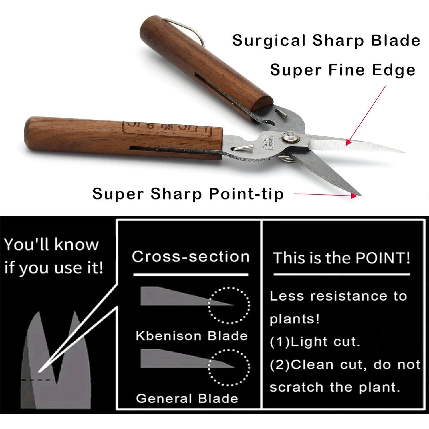 Tijeras de podar Kbenison 17.3 cm acero al carbono mango madera