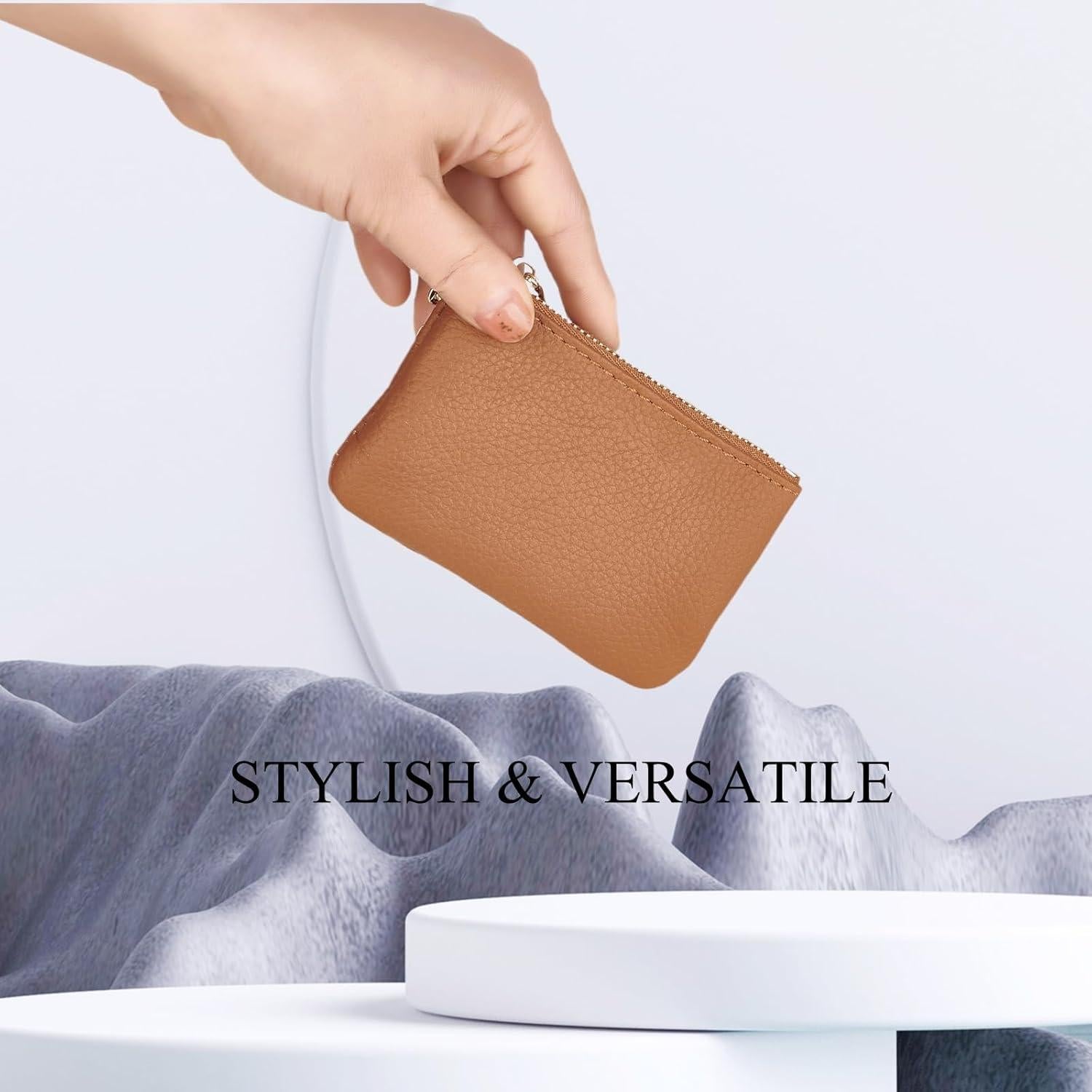 Monedero de Cuero LARENNT Marrón con Llave y Soporte para Tarjetas