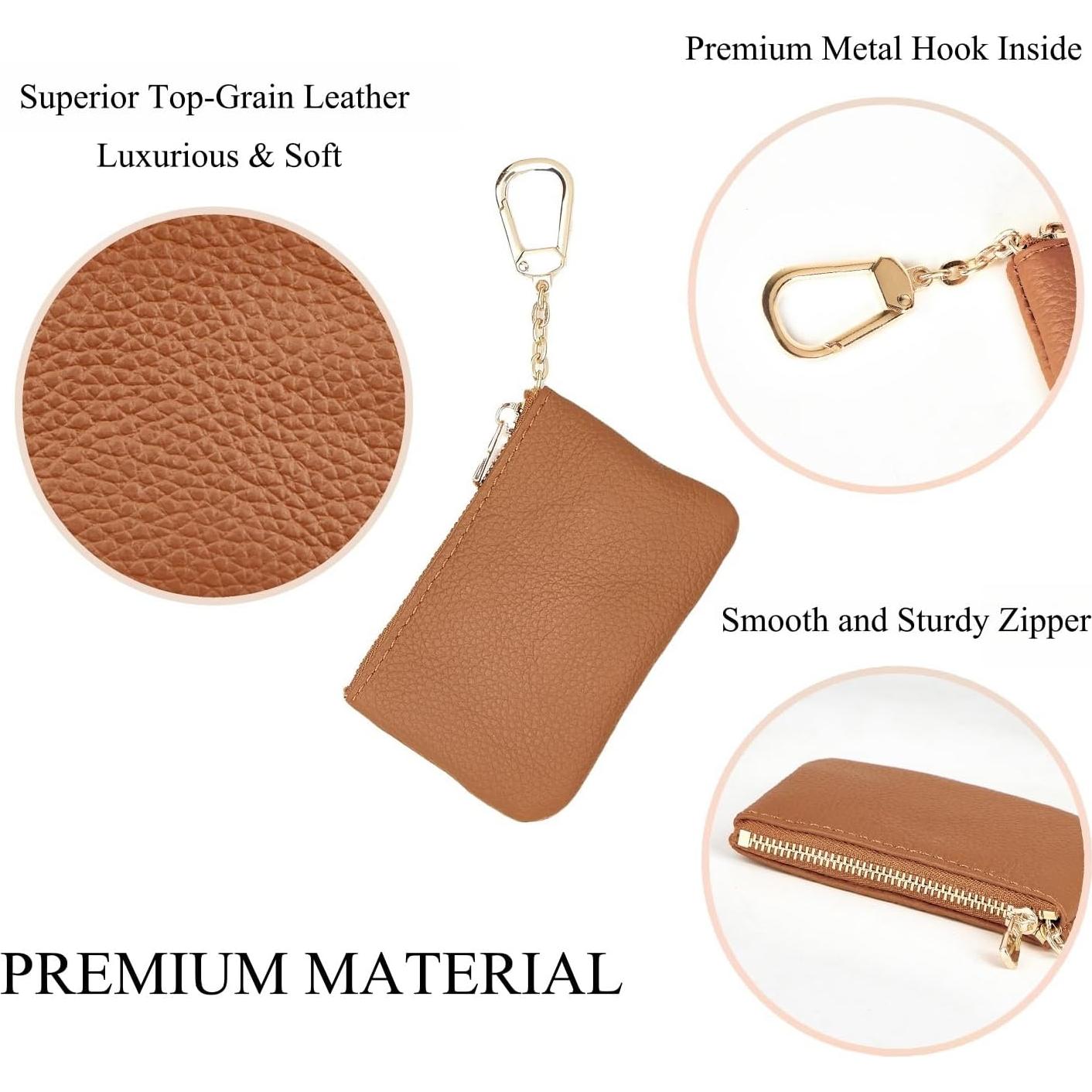 Monedero de Cuero LARENNT Marrón con Llave y Soporte para Tarjetas