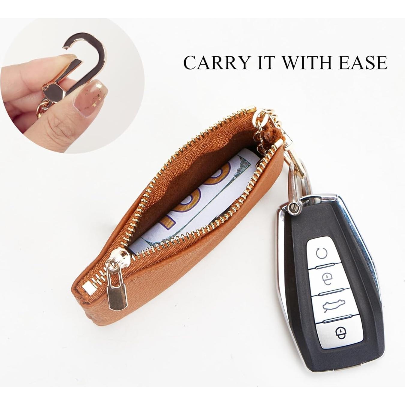 Monedero de Cuero LARENNT Marrón con Llave y Soporte para Tarjetas