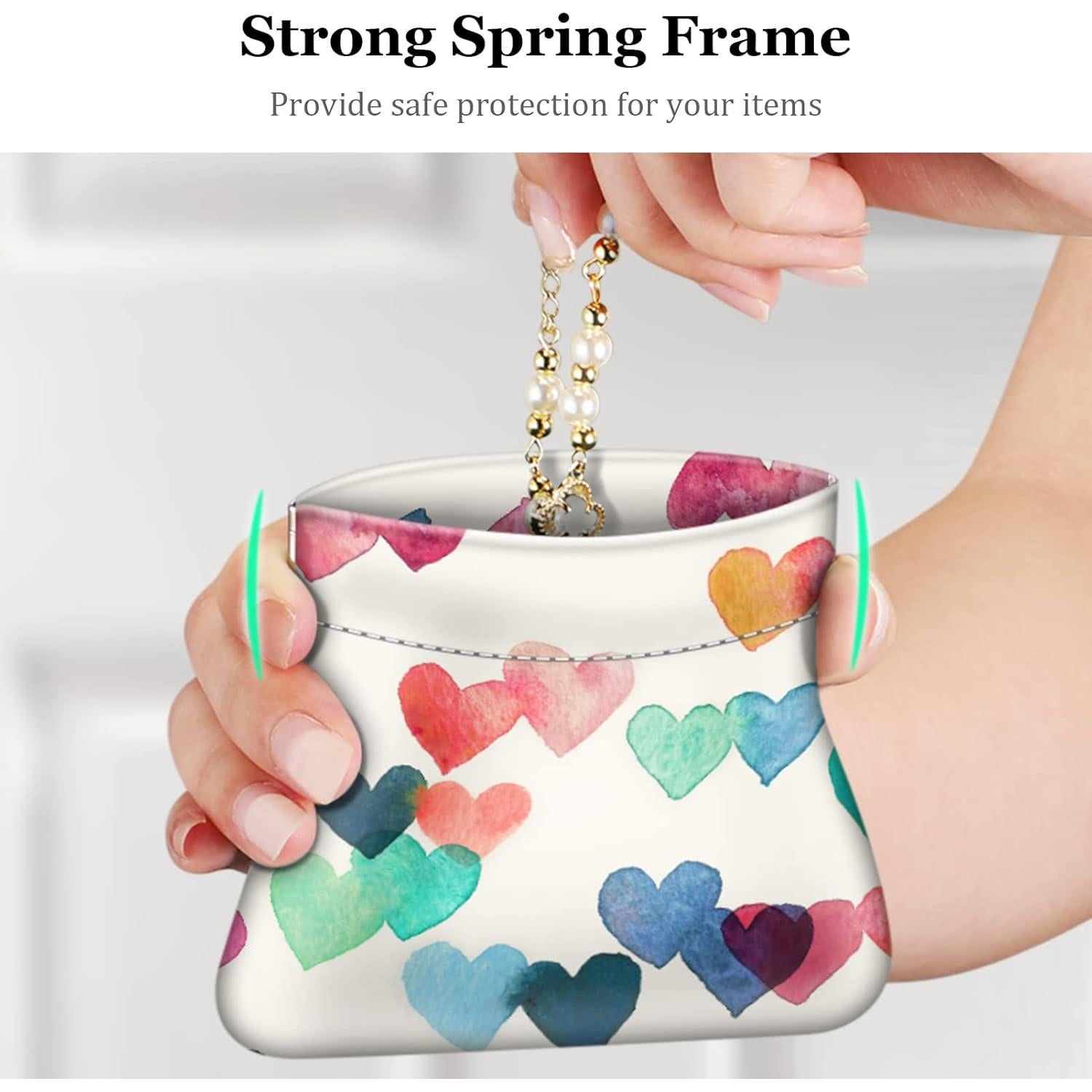 Monedero Squeeze Fintie de Cuero PU para Mujer - Corazones Lluviosos