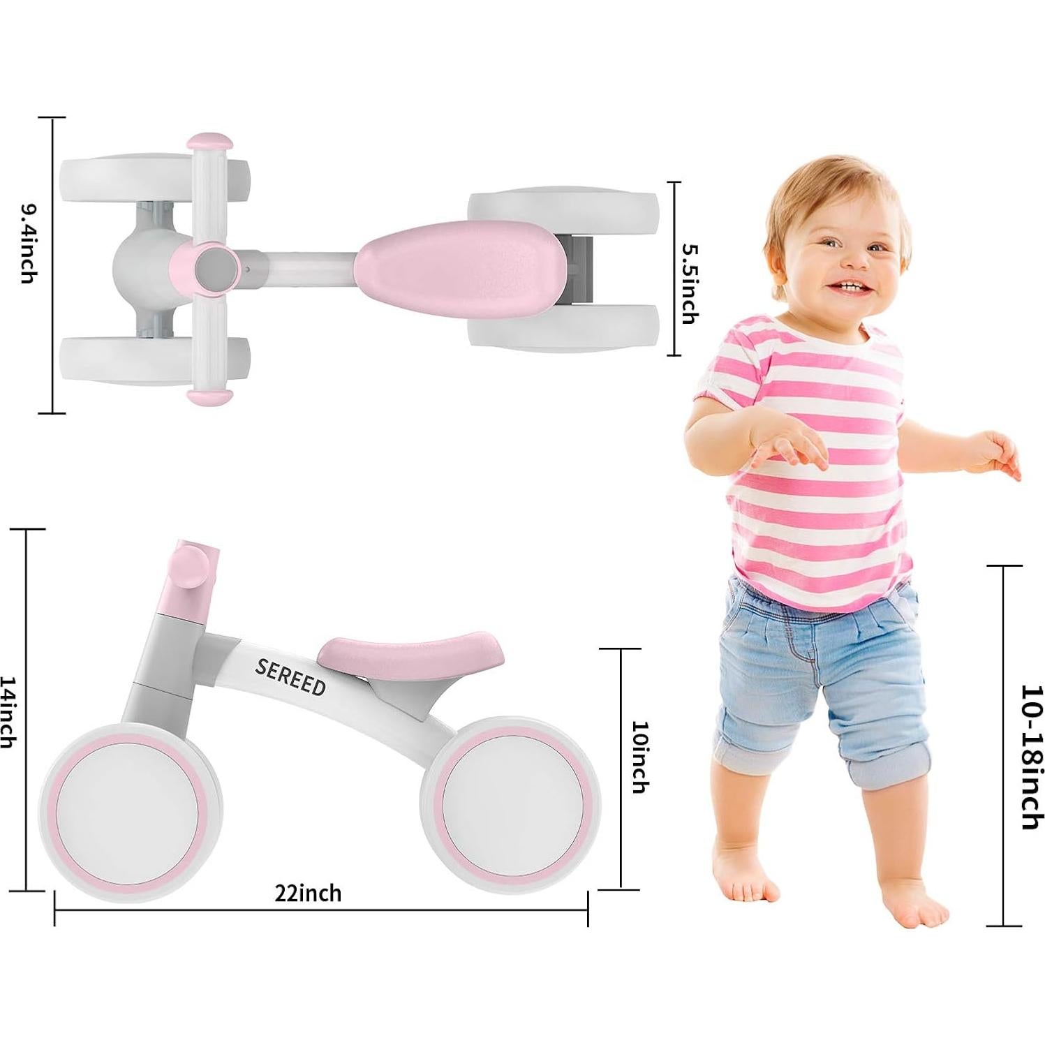 Bicicleta de Equilibrio SEREED UD30 Rosa para Bebés 1-2 Años