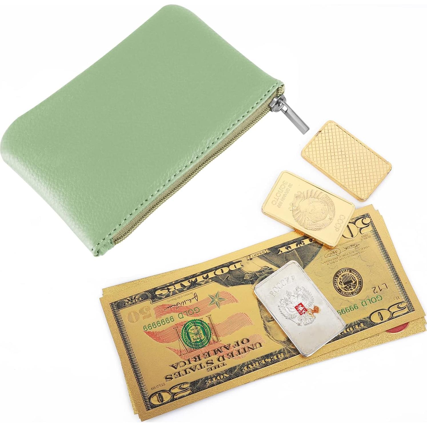 Monedero Portátil PU Verde con Cremallera para Mujeres